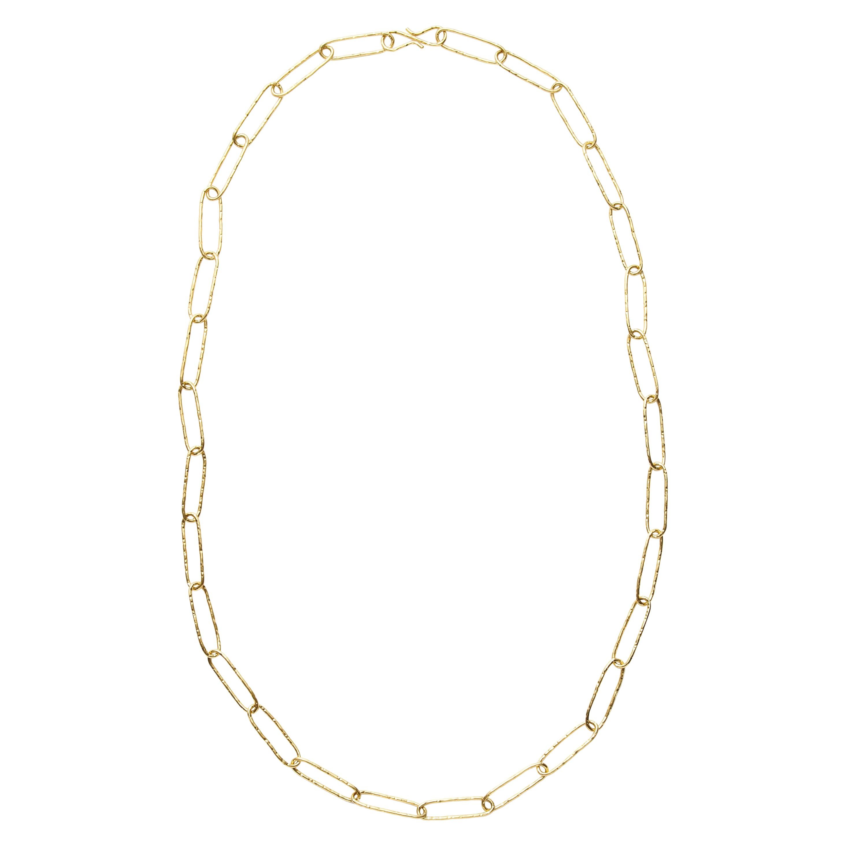 Susan Lister Locke Hand-Hammered Paper Clip Link Necklace in 18 Karat Gold
