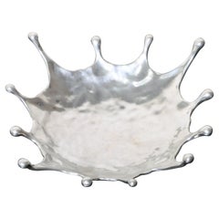 Vintage Hand-Hammered Pewter Dish with Droplet Decorations