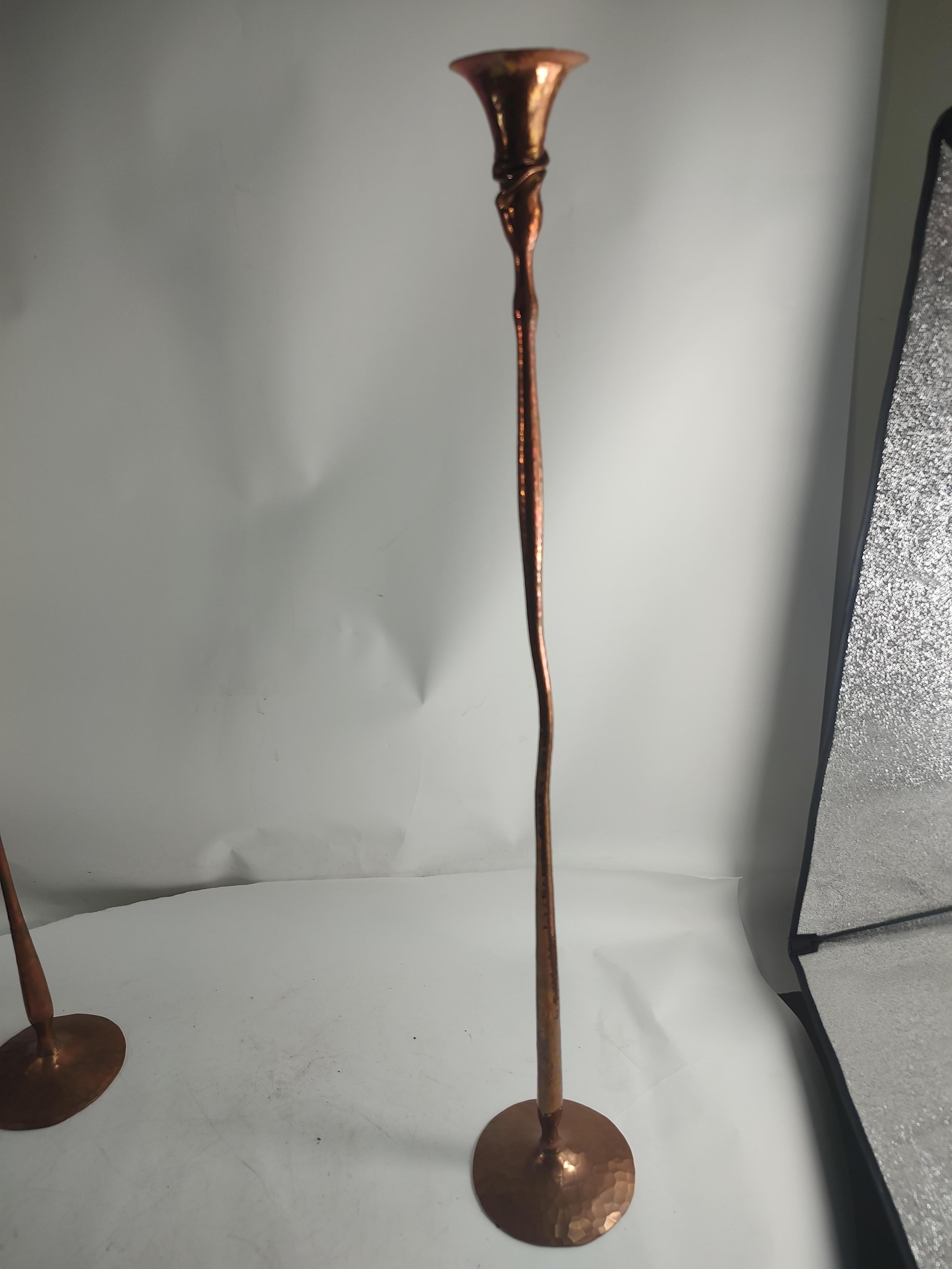 Hand Hammered & Polished Copper Candlesticks by Hessel Studios California  For Sale 8