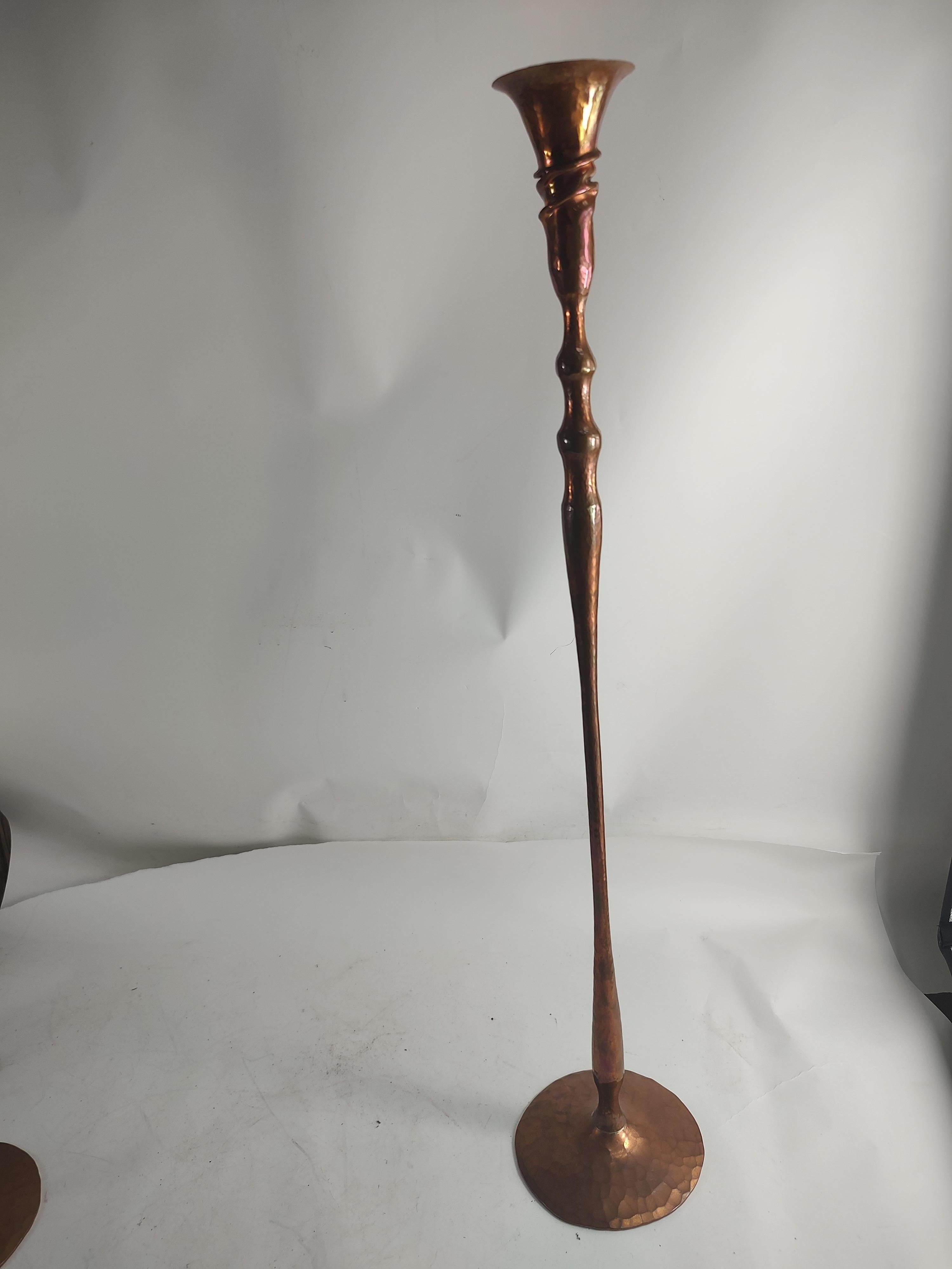 Hand Hammered & Polished Copper Candlesticks by Hessel Studios California  For Sale 9