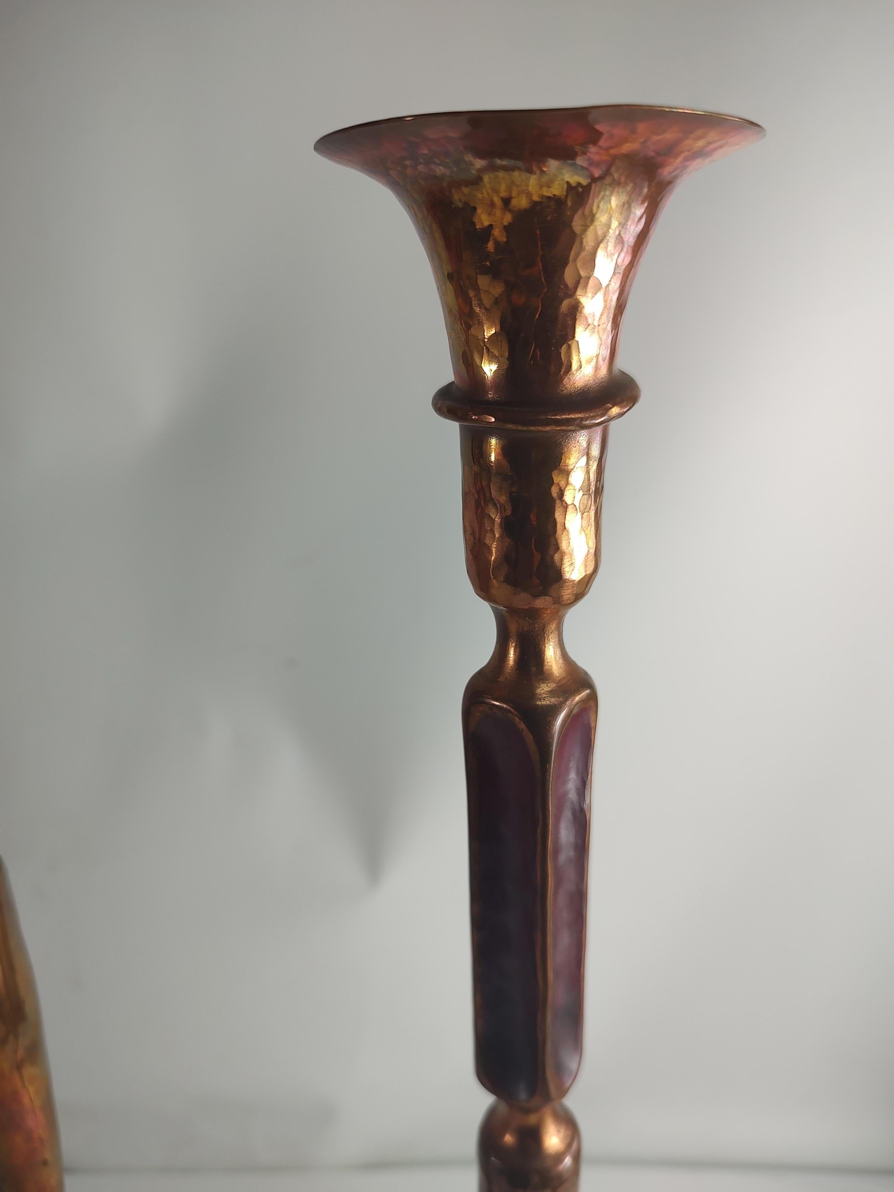 Hand Hammered & Polished Copper Candlesticks by Hessel Studios California  For Sale 10