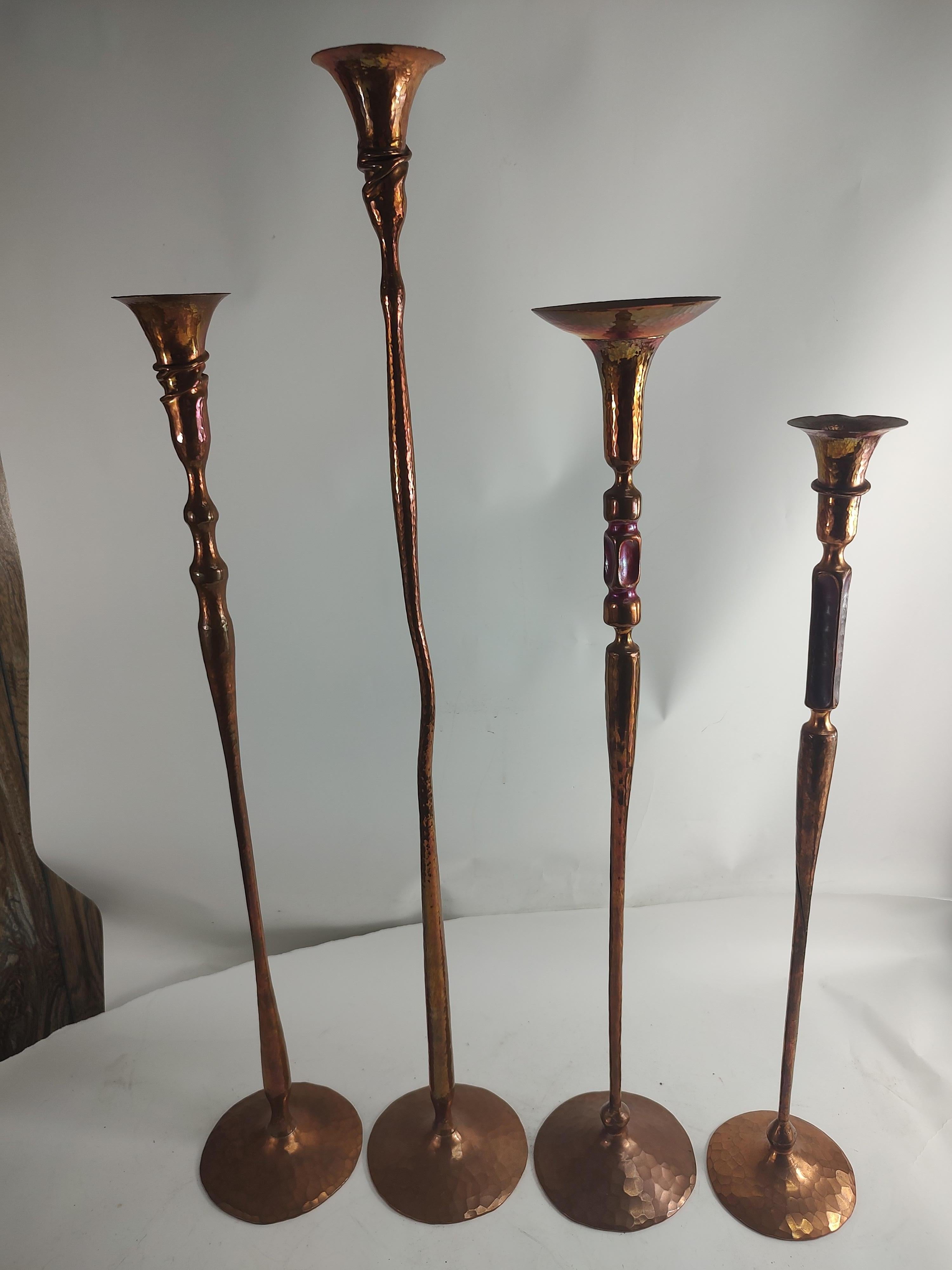 Hand Hammered & Polished Copper Candlesticks by Hessel Studios California  For Sale 13