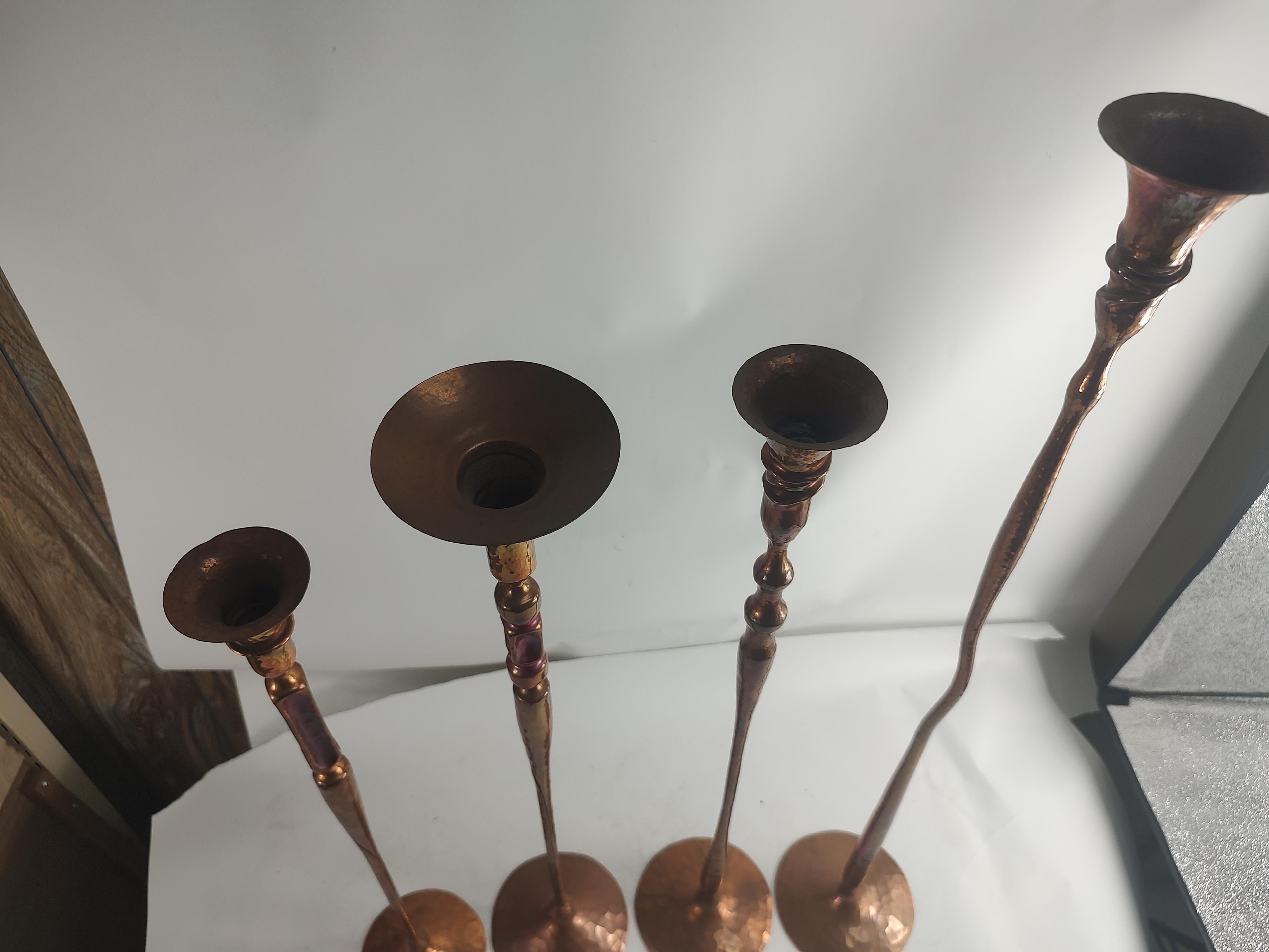 Hand Hammered & Polished Copper Candlesticks by Hessel Studios California  For Sale 6