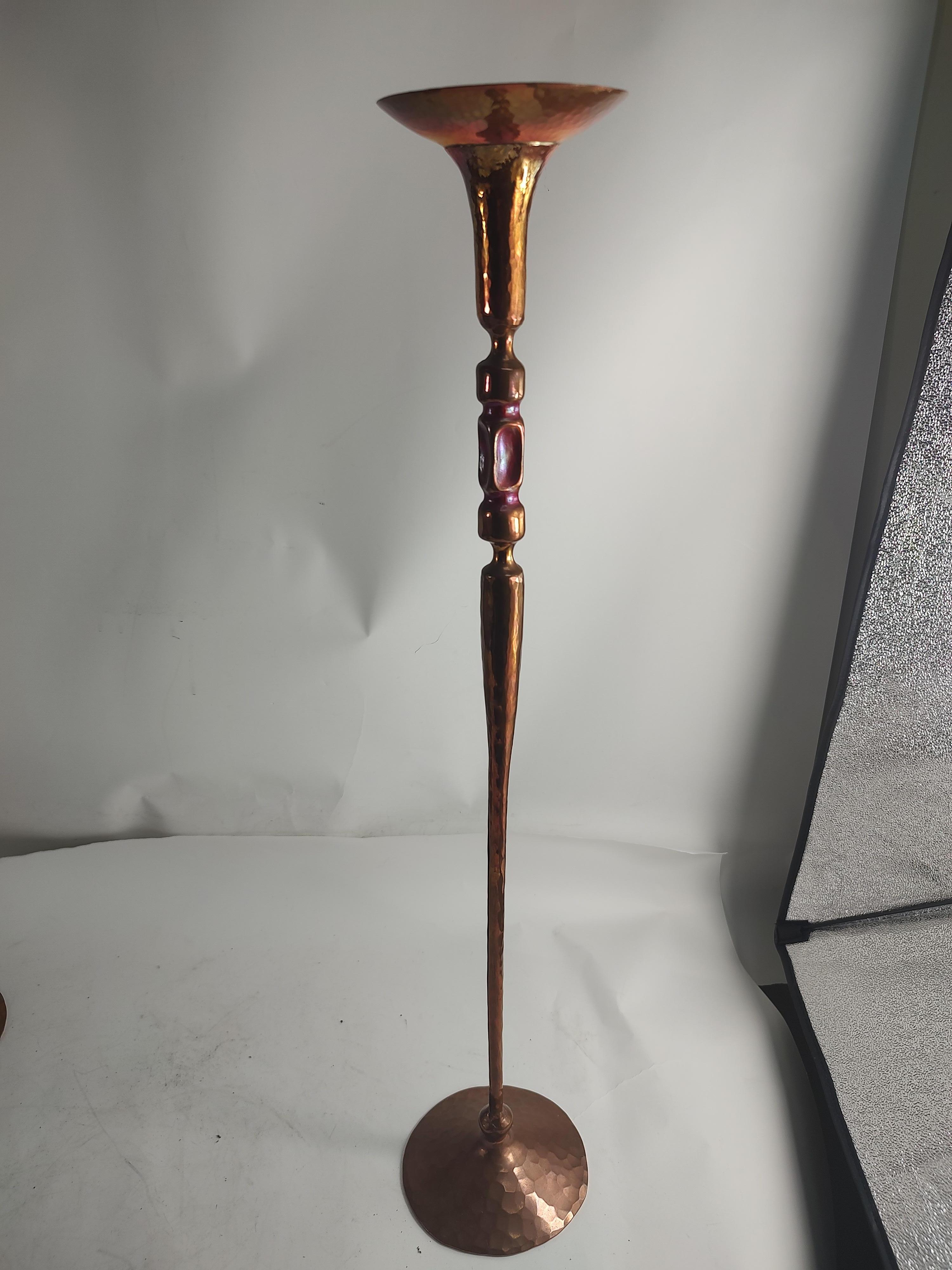 Hand Hammered & Polished Copper Candlesticks by Hessel Studios California  For Sale 7