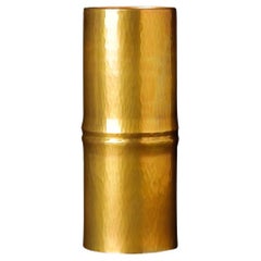 Hand-Hammered Pure Copper Bamboo Vase by Yamakawado with Signed Box