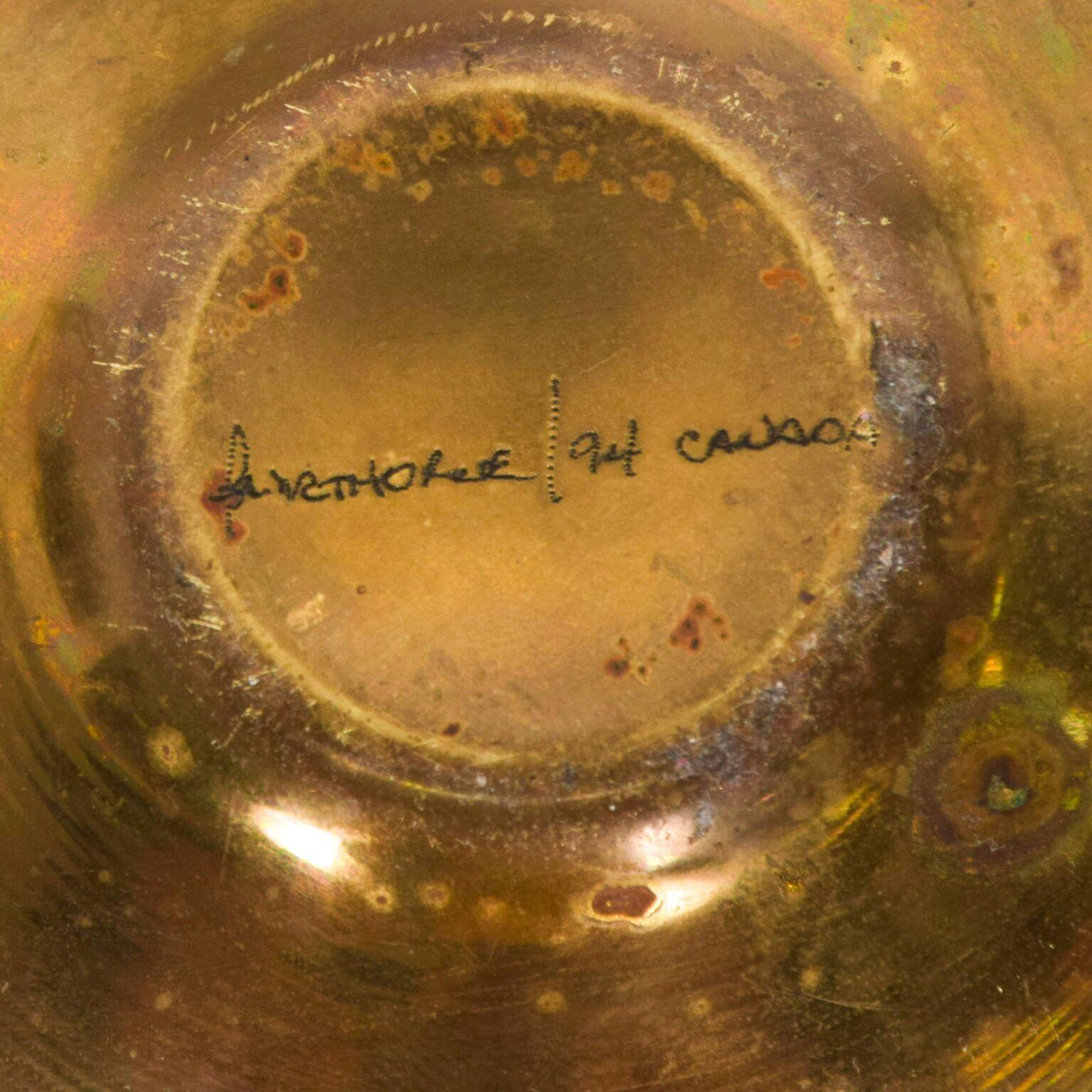 Scalloped Brass Speckled Bowl Hand Hammered Fairthorne Studios Canada 1994 In Good Condition In Chula Vista, CA