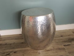 Hand Hammered Silver Color Drum or Side Table