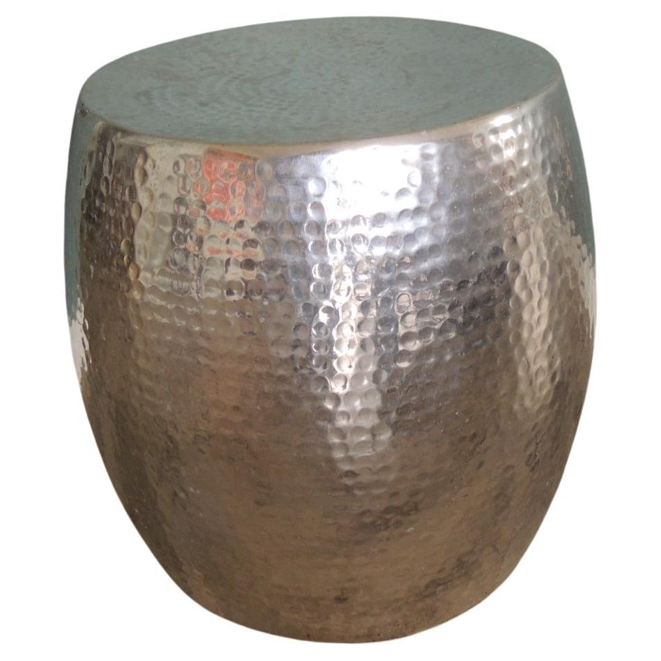 Hand Hammered Silver Color Drum or Side Table