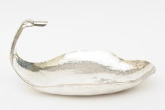 Vintage Hand-Hammered Silver Plate Duck Scalloped Serving Bowl