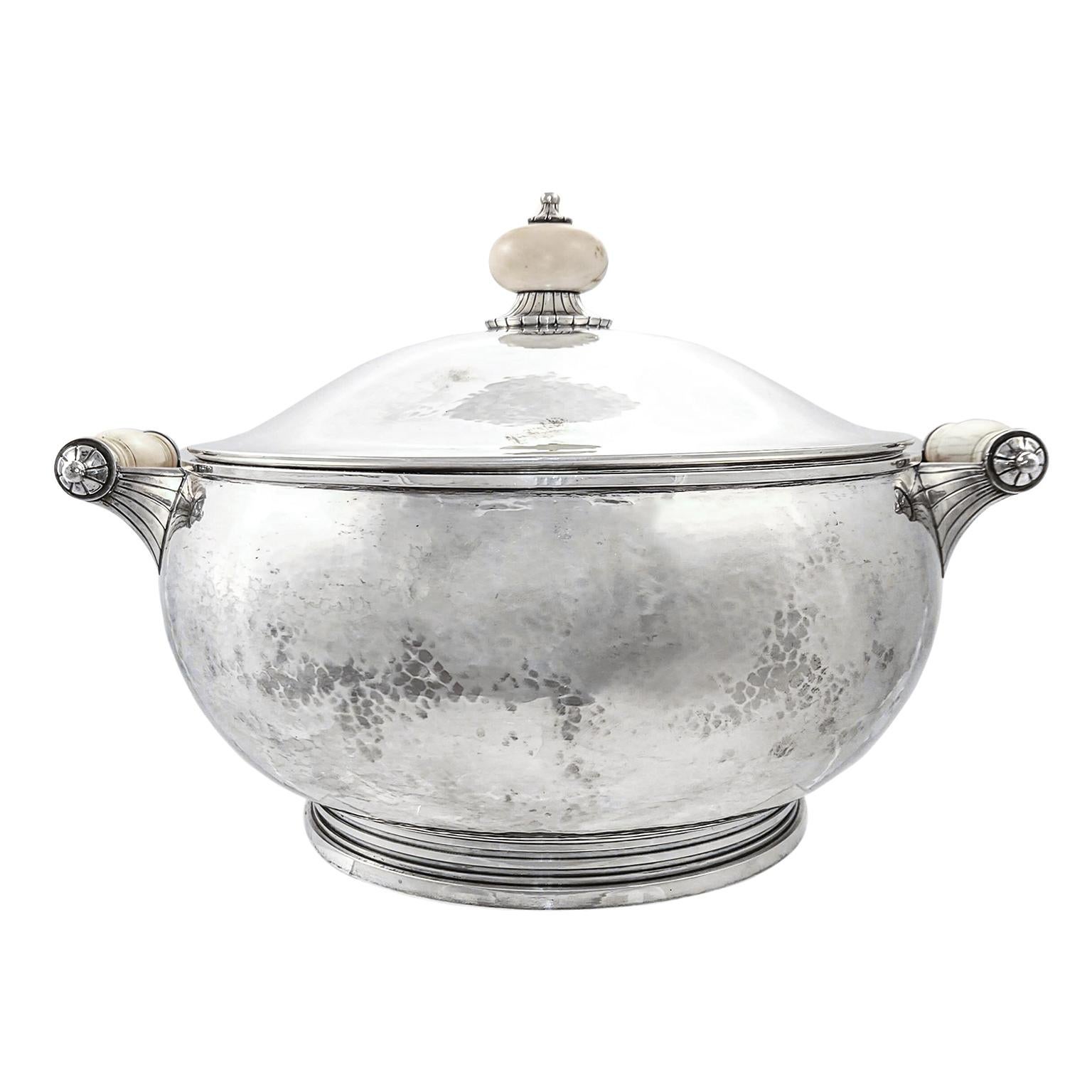 Hand-Hammered Sterling Covered Tureen by C.C. Hermann Denmark For Sale 4