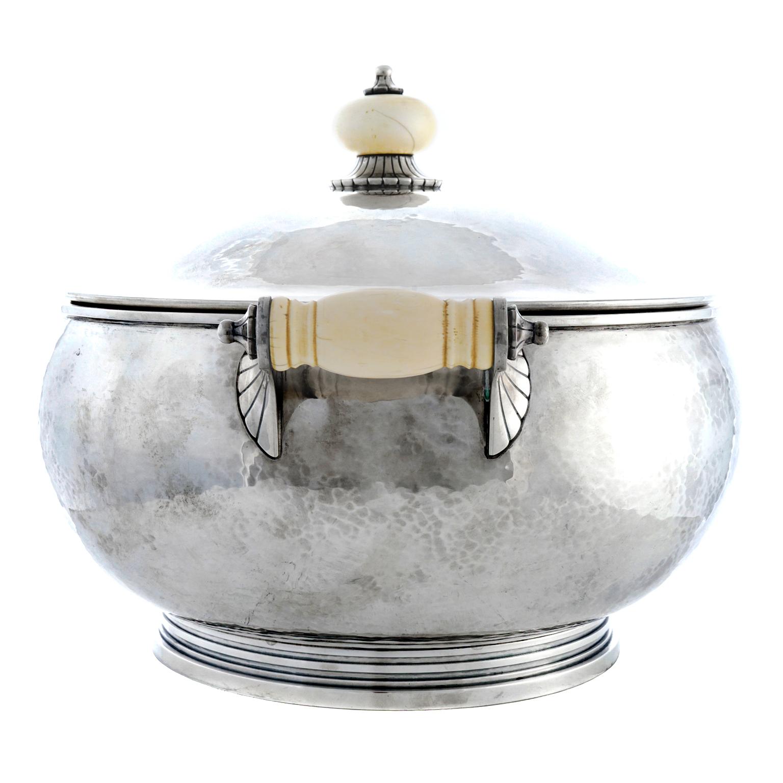 Hand-Hammered Sterling Covered Tureen by C.C. Hermann Denmark In Good Condition For Sale In Litchfield, CT