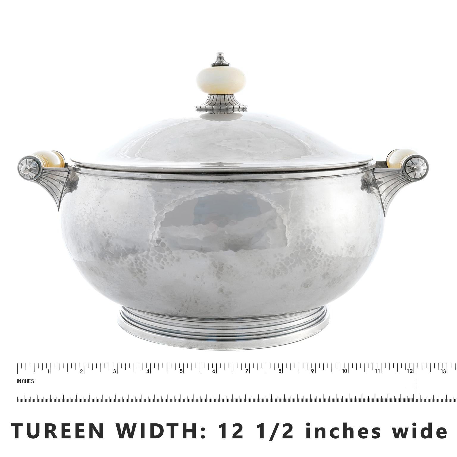 Sterling Silver Hand-Hammered Sterling Covered Tureen by C.C. Hermann Denmark For Sale