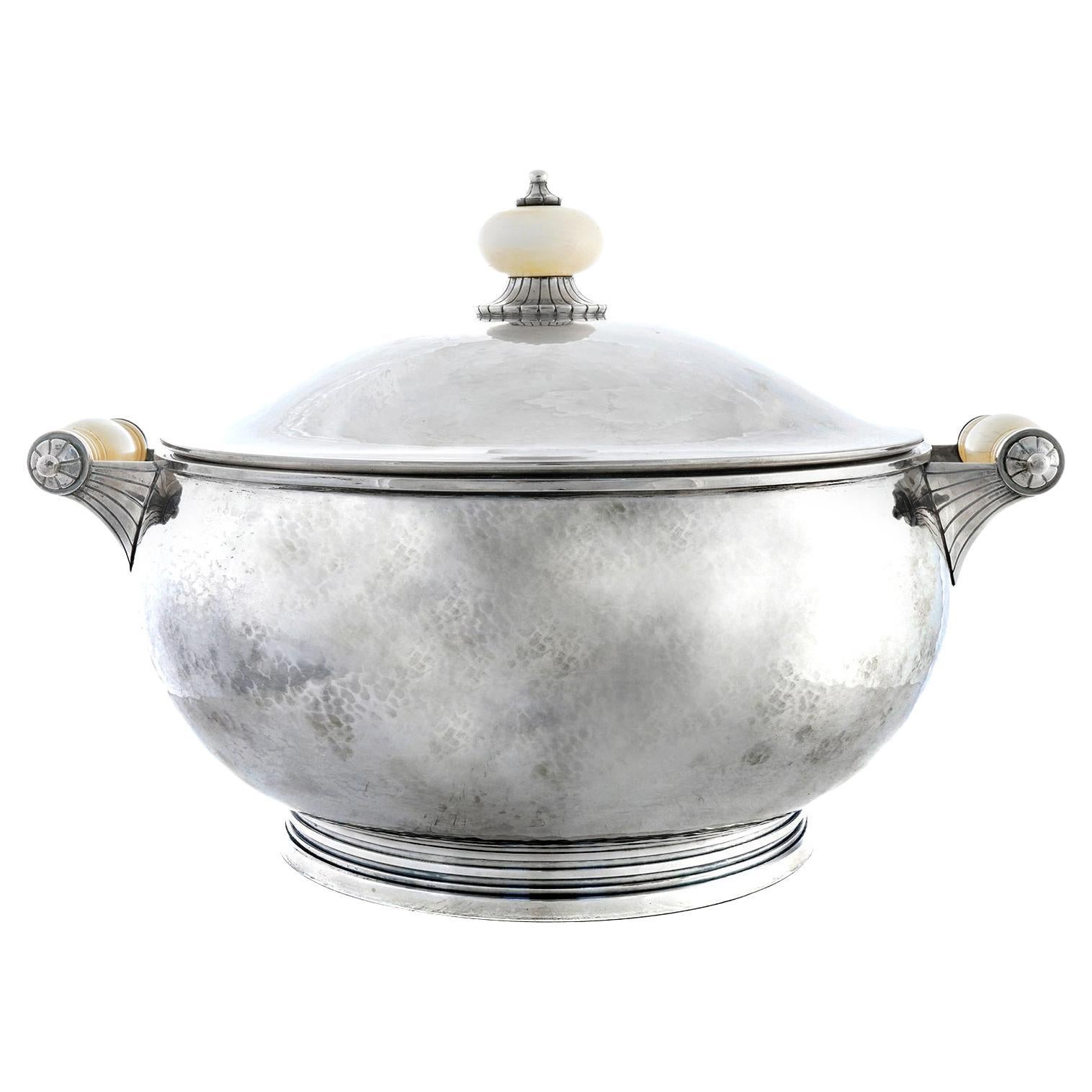 Hand-Hammered Sterling Covered Tureen by C.C. Hermann Denmark For Sale
