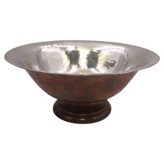 Vintage Hand Hammered Sterling Silver and Copper Centerpiece Bowl by Gebelien