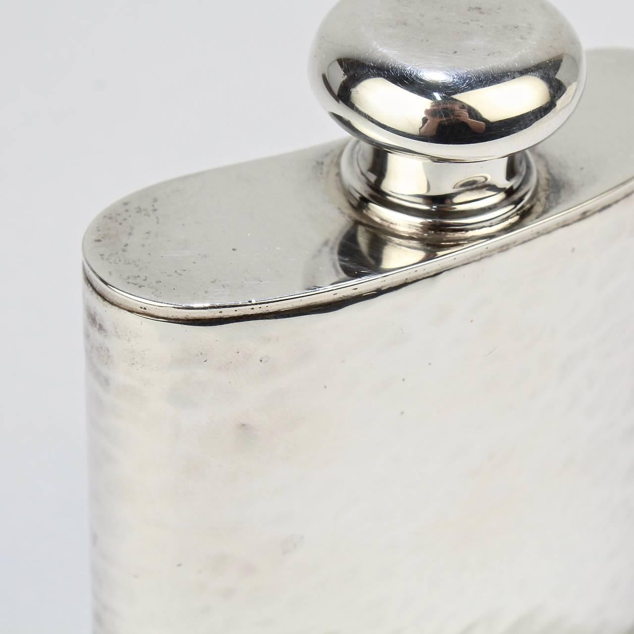 Hand-Hammered Sterling Silver Liquor or Whisky Hip Flask by Schroth 6