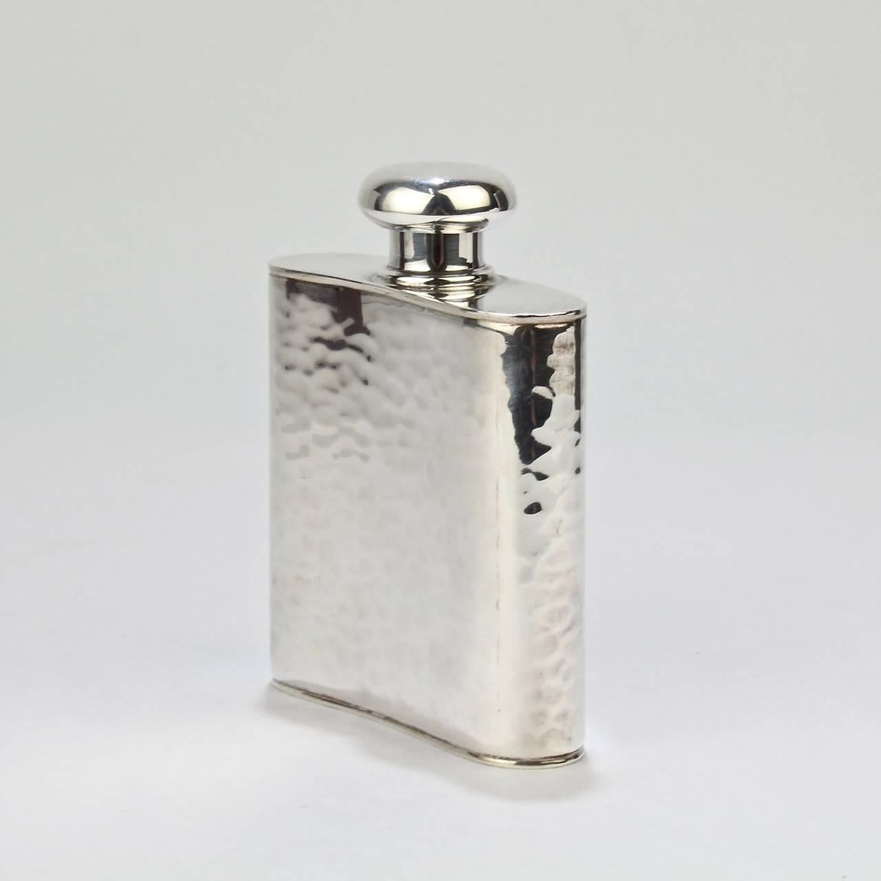 American Hand-Hammered Sterling Silver Liquor or Whisky Hip Flask by Schroth