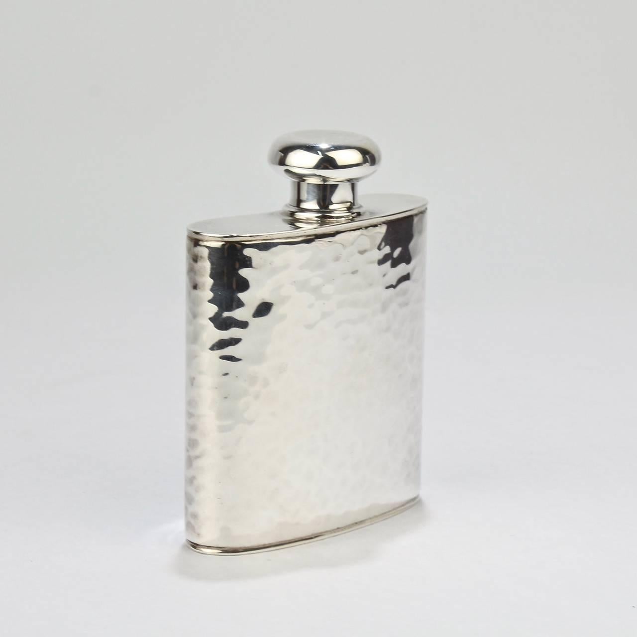20th Century Hand-Hammered Sterling Silver Liquor or Whisky Hip Flask by Schroth