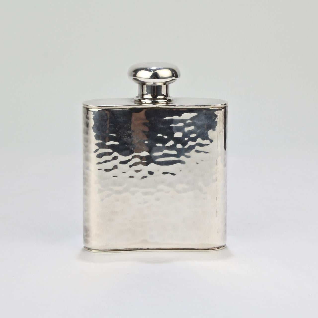 Hand-Hammered Sterling Silver Liquor or Whisky Hip Flask by Schroth 1