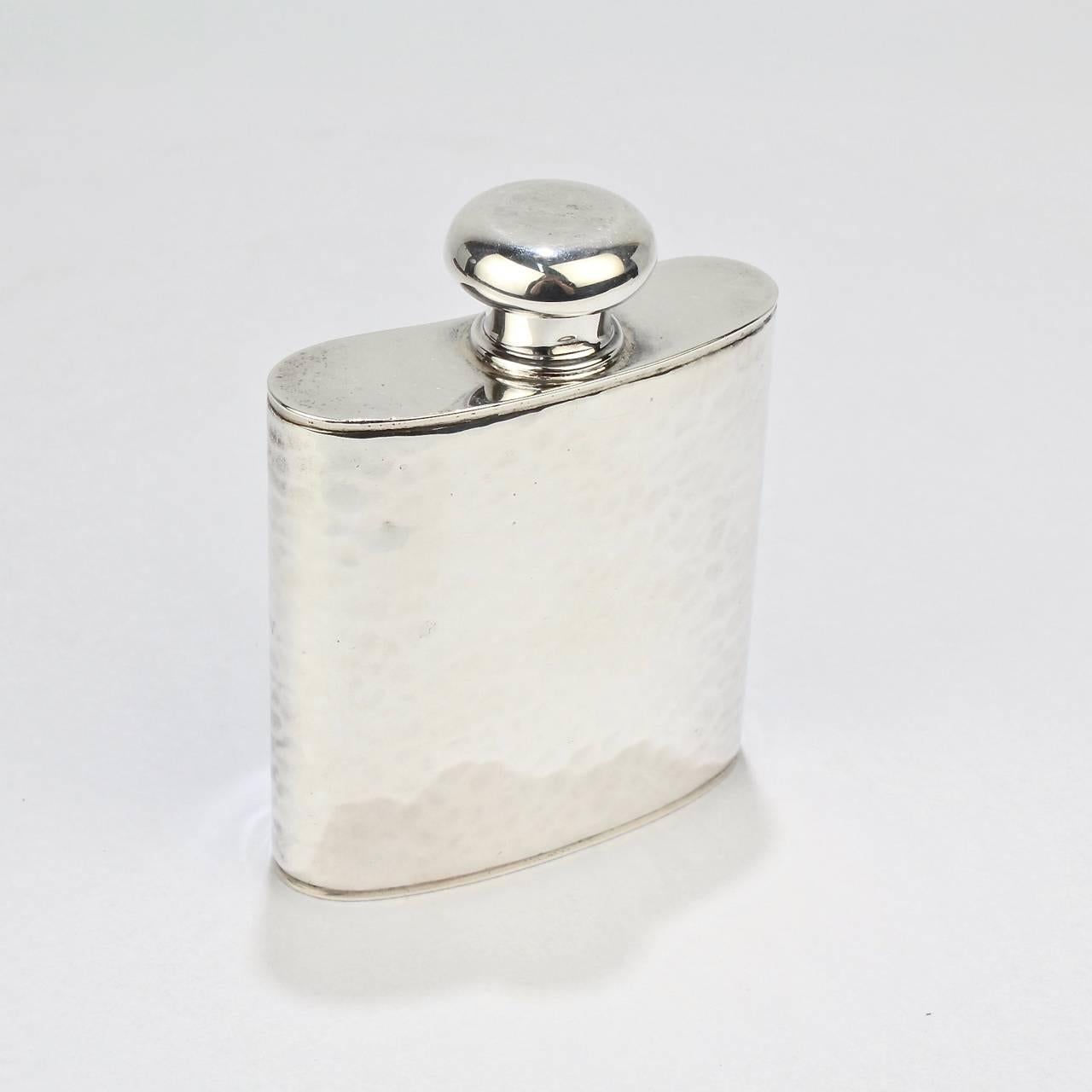 Hand-Hammered Sterling Silver Liquor or Whisky Hip Flask by Schroth 2