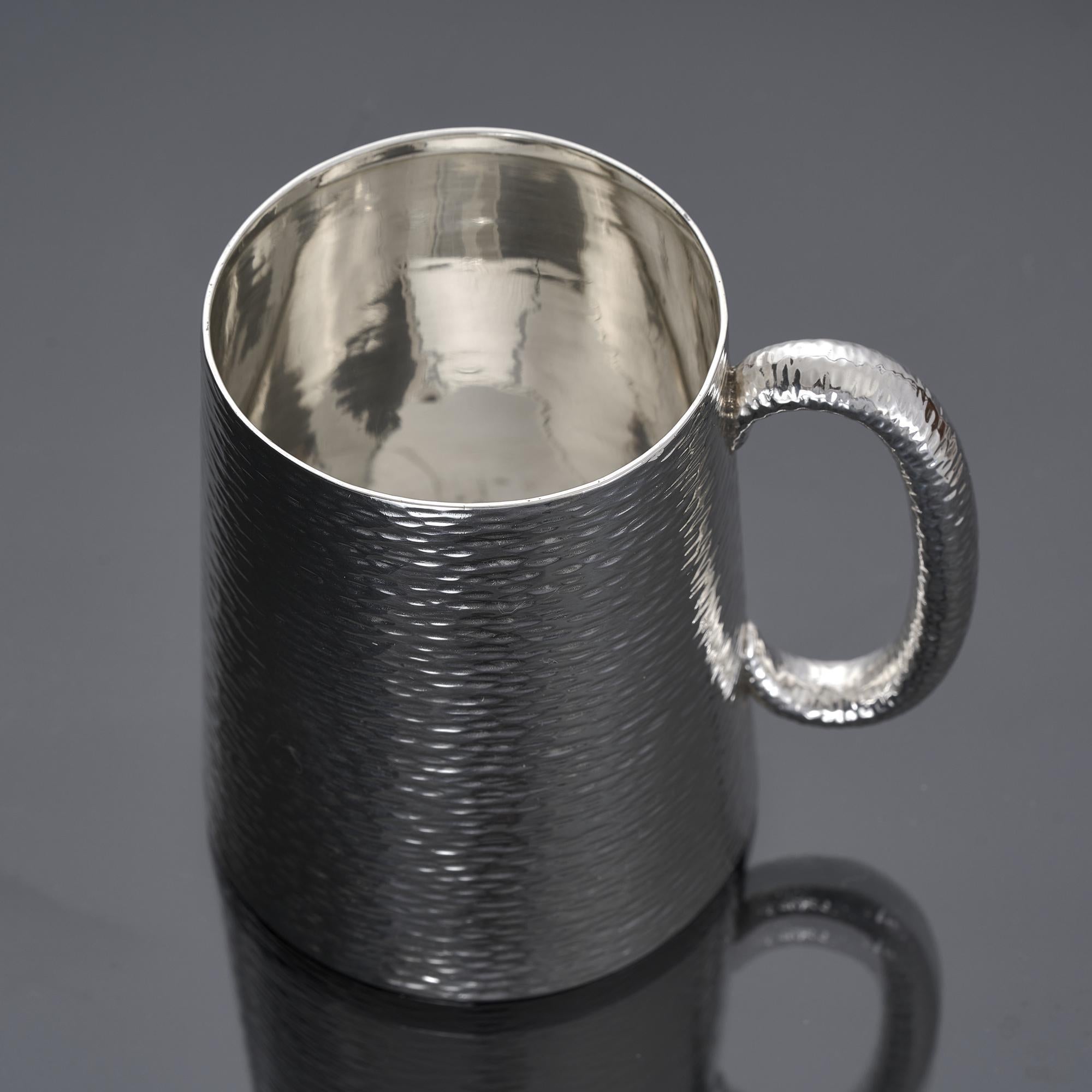 Late Victorian Hand-hammered Victorian silver child's mug For Sale