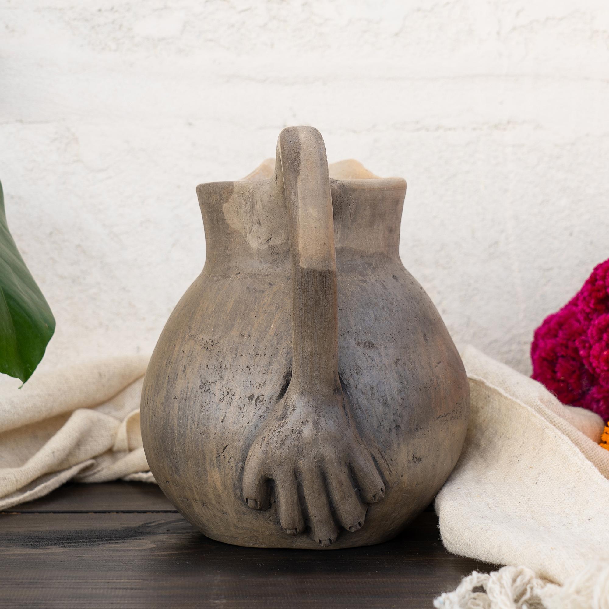Glazed Hand Handle Ceramic Carafe/Vase For Sale
