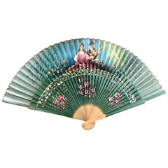 Hand Held Fan "Spanish Couple" Made in Spain, circa 1940s