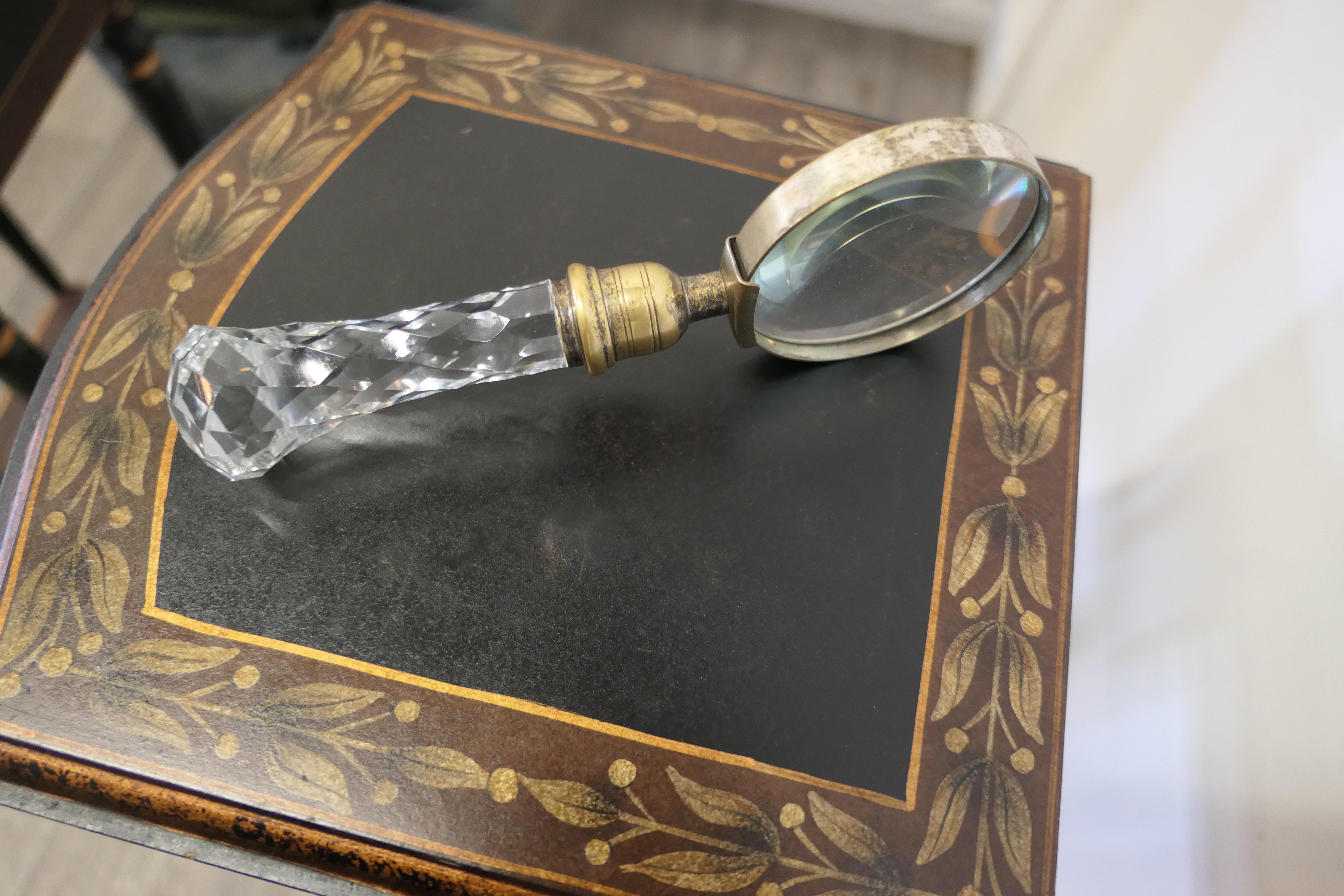 Hand Held Magnifying Glass with Faceted Glass Handle In Good Condition In Godshill, Isle of Wight