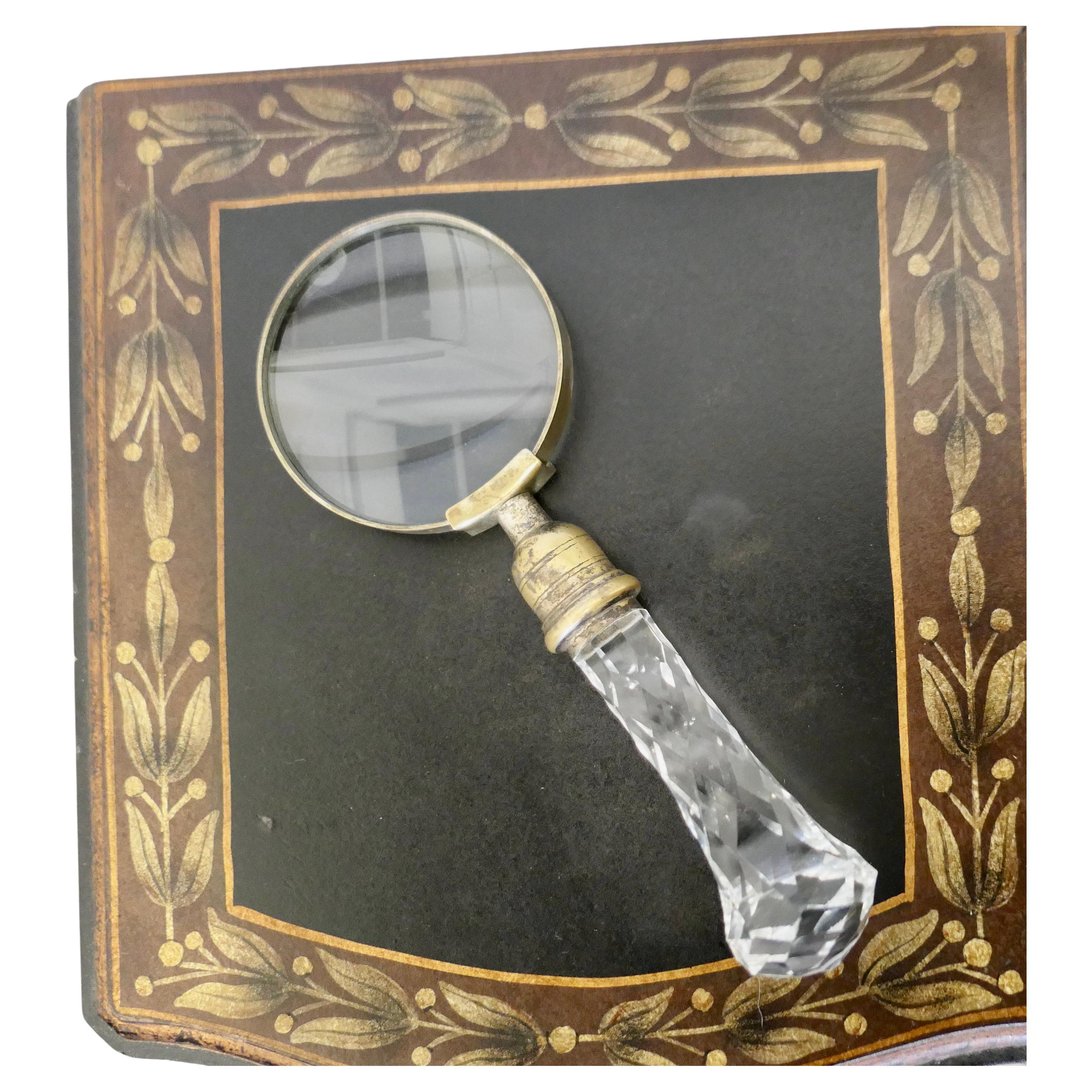 Hand Held Magnifying Glass with Faceted Glass Handle  For Sale