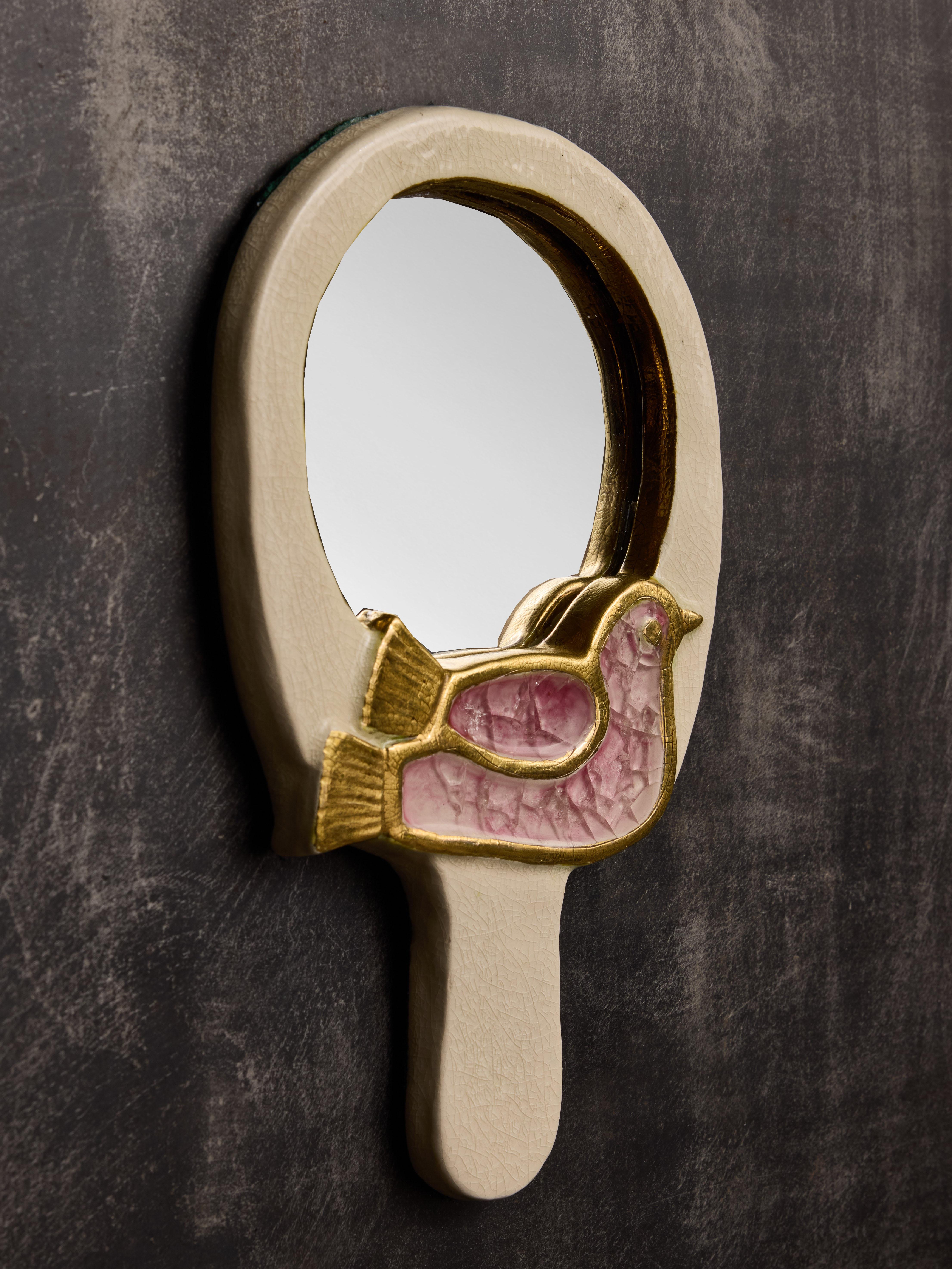 Mid-Century Modern Miroir main avec cadre en céramique de Mithe Espelt en vente