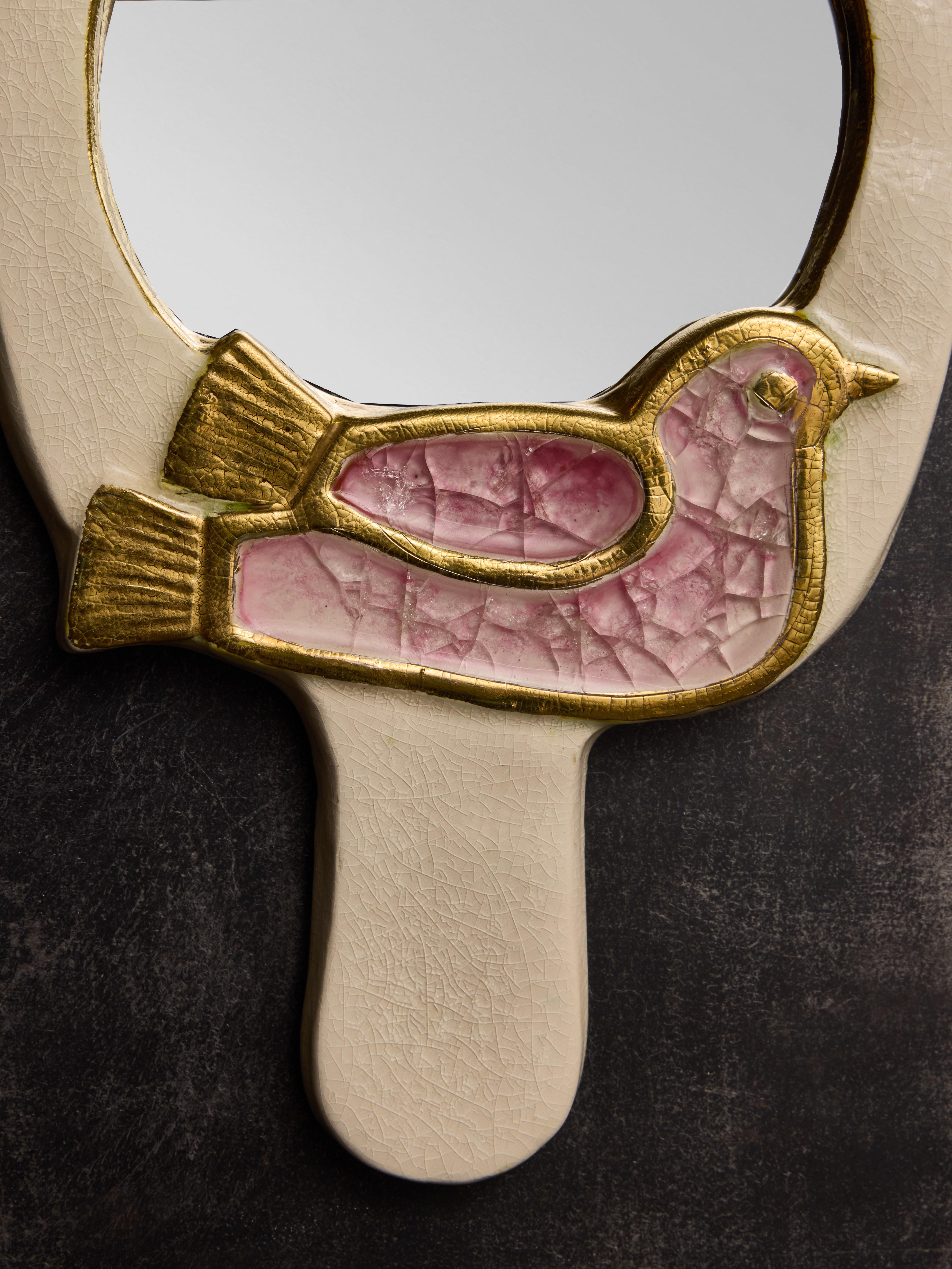 Miroir main avec cadre en céramique de Mithe Espelt Bon état - En vente à Saint-Ouen, IDF