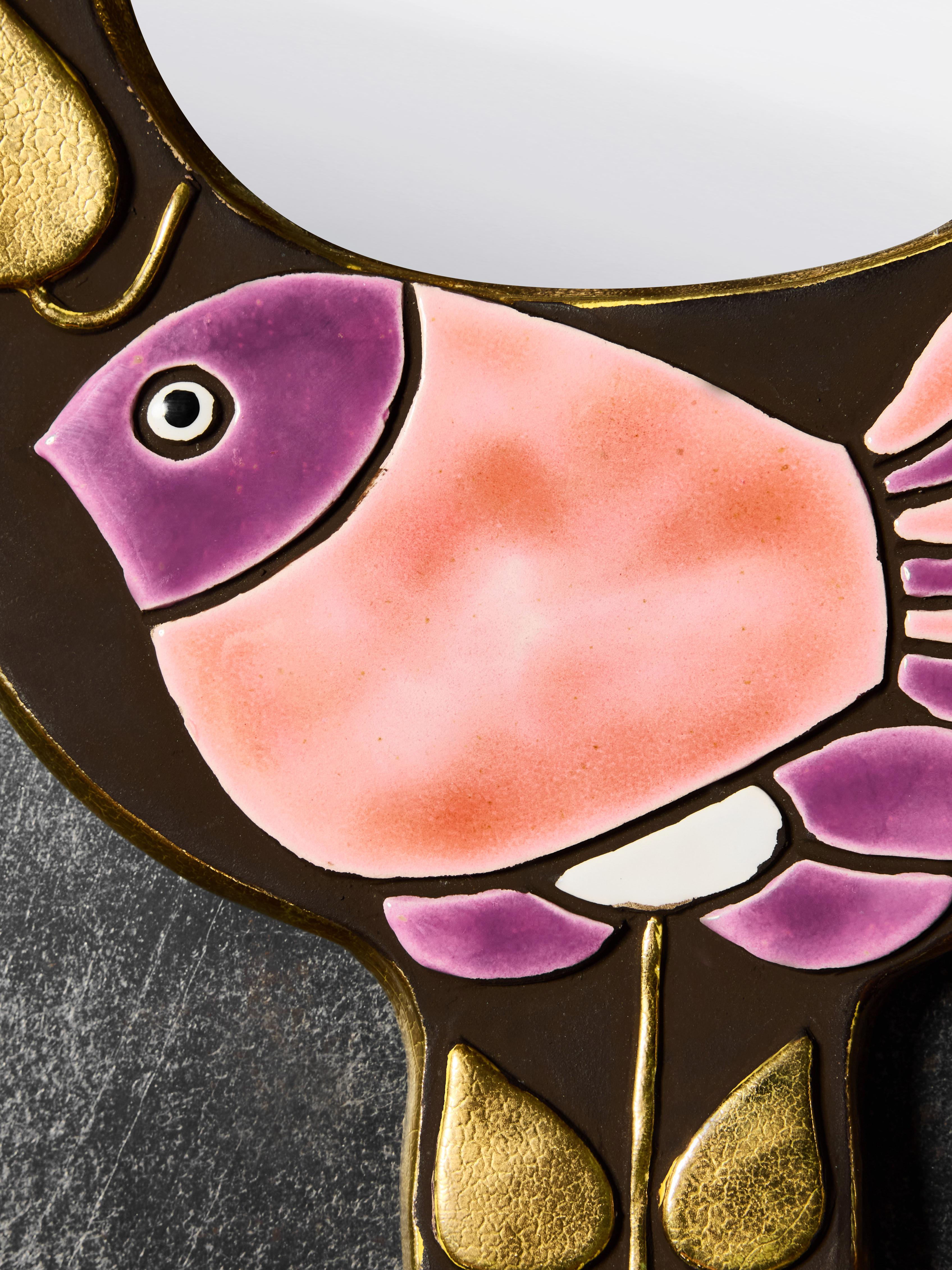 Mid-Century Modern Miroir Moineau tenu à la main par Mithé Espelt en vente