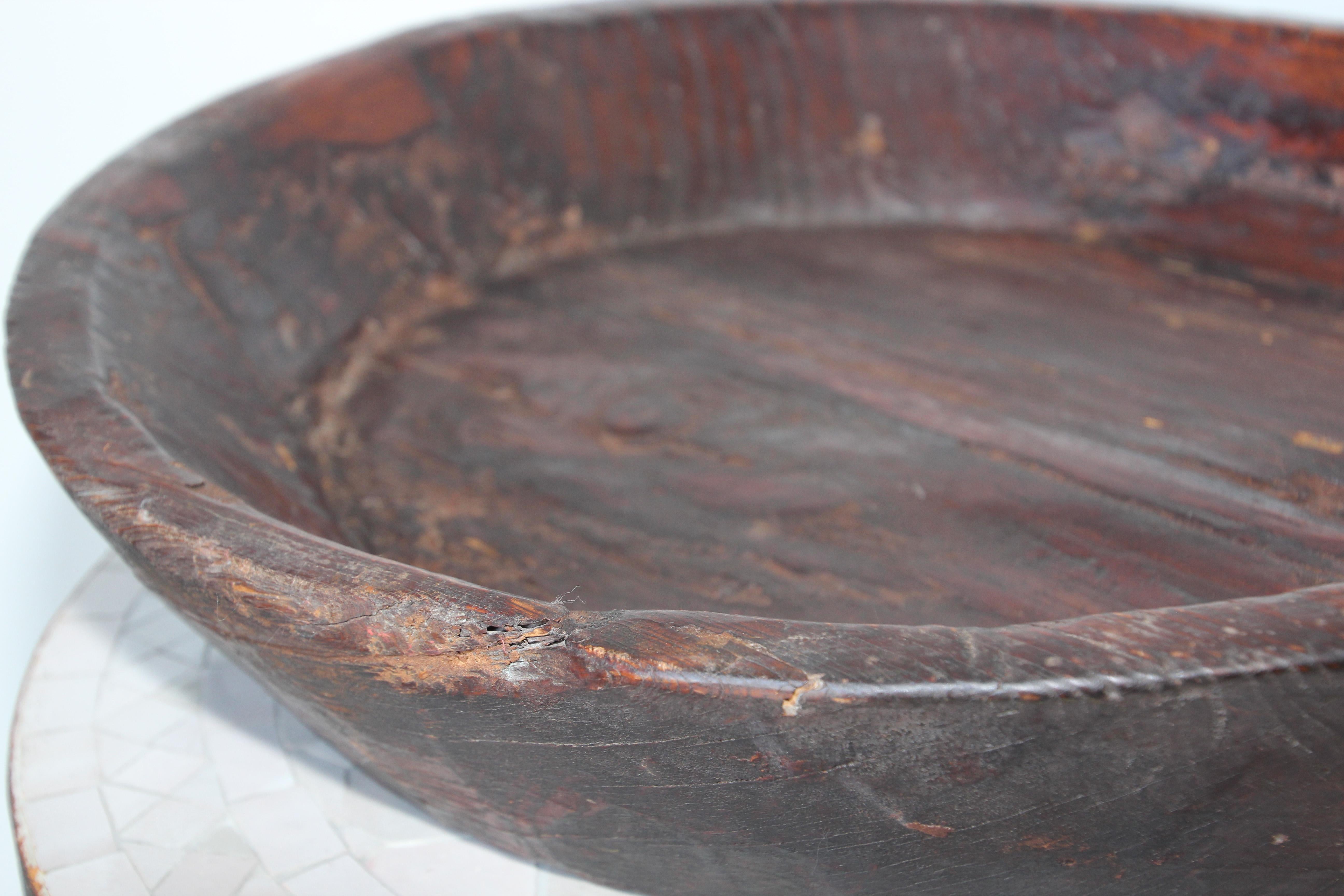Hardwood Hand Hewn African Ethiopian Large Wooden Bowl with Handle For Sale