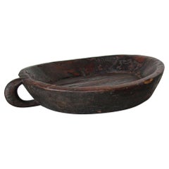 Used Hand Hewn African Ethiopian Large Wooden Bowl with Handle