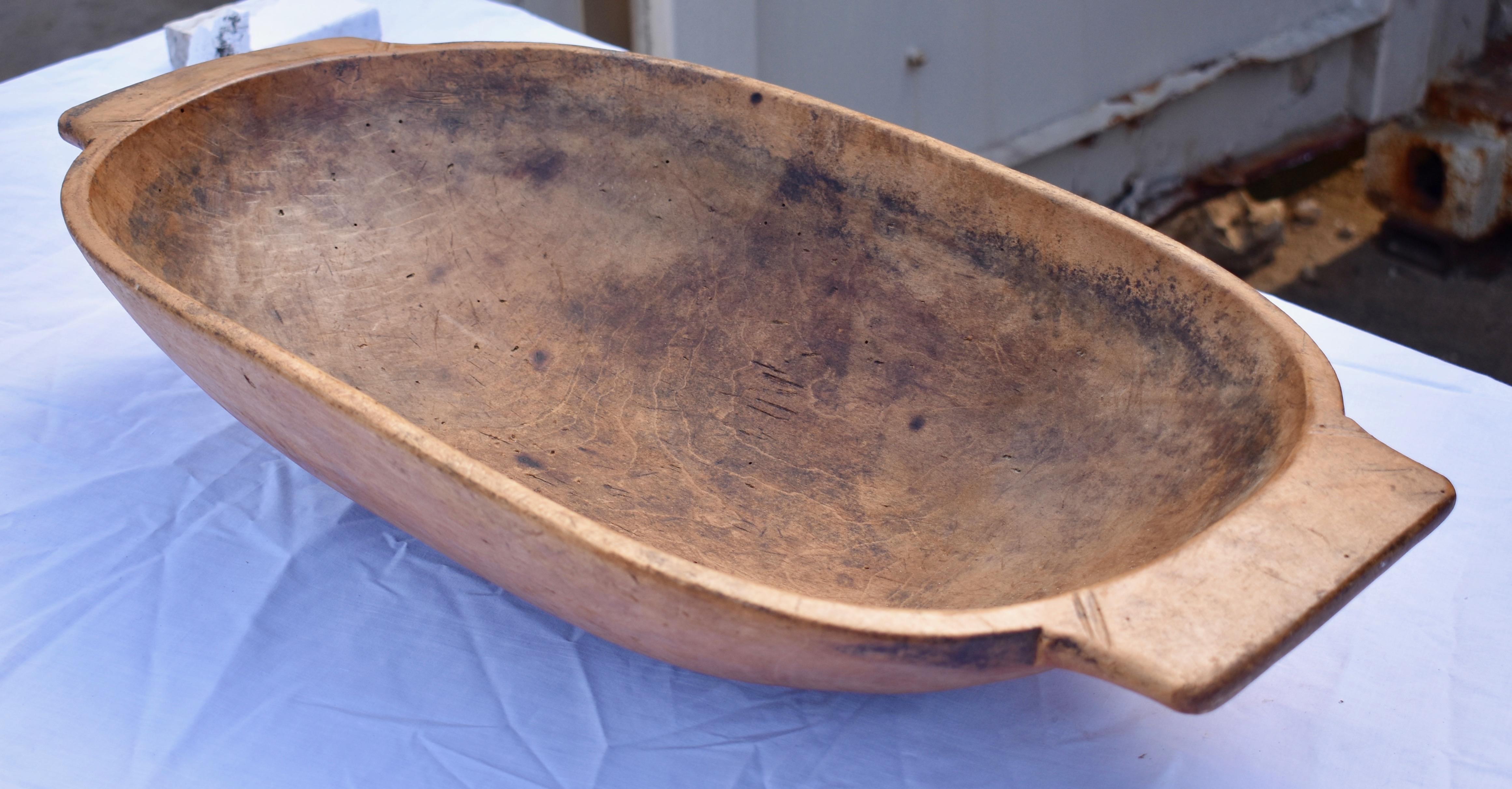 Rustic Hand-Hewn Fruitwood Trog or Dough Bowl