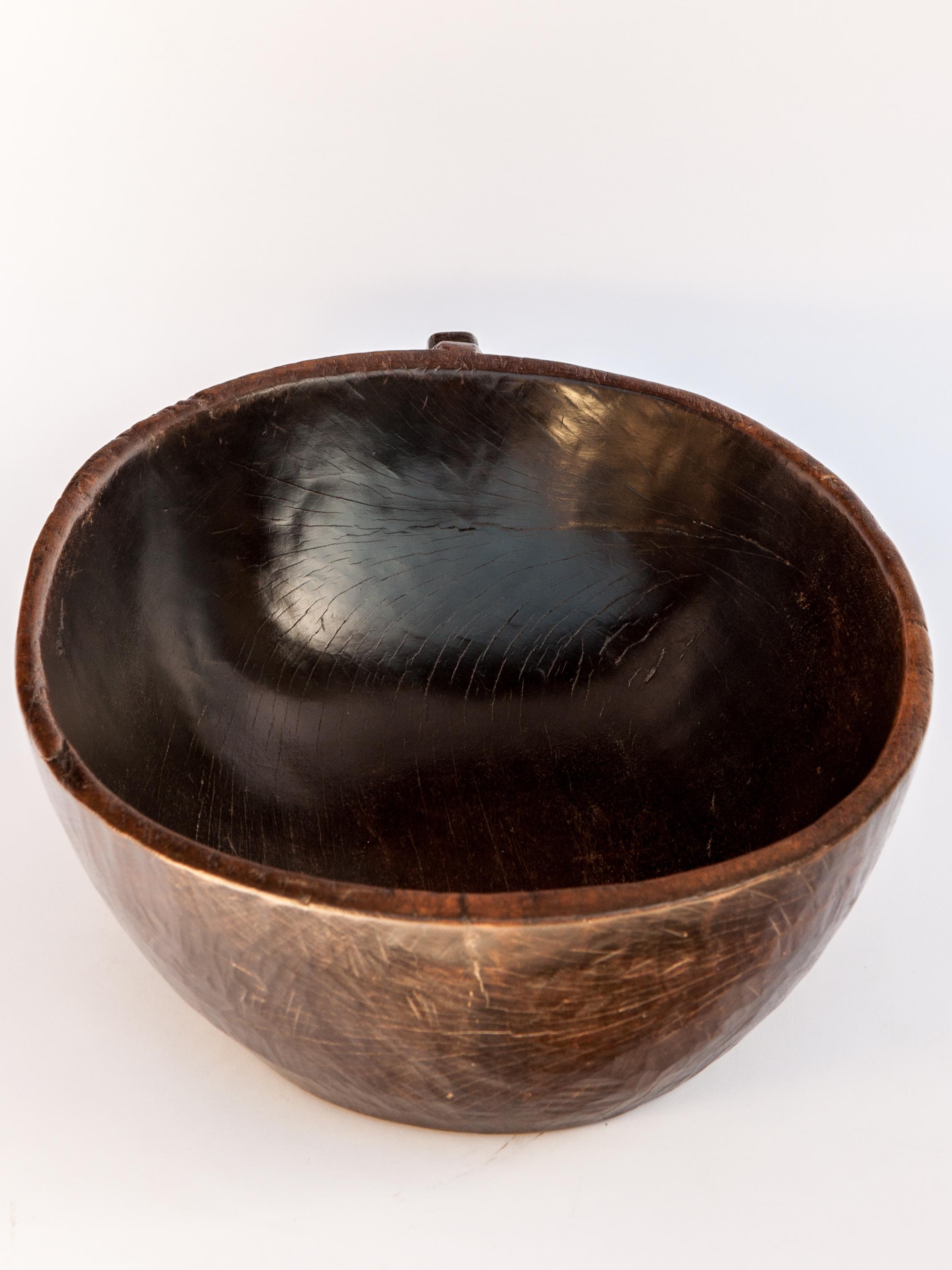 Hand Hewn Wooden Bowl with Handle from Sulawesi, Indonesia, Mid-20th Century 2