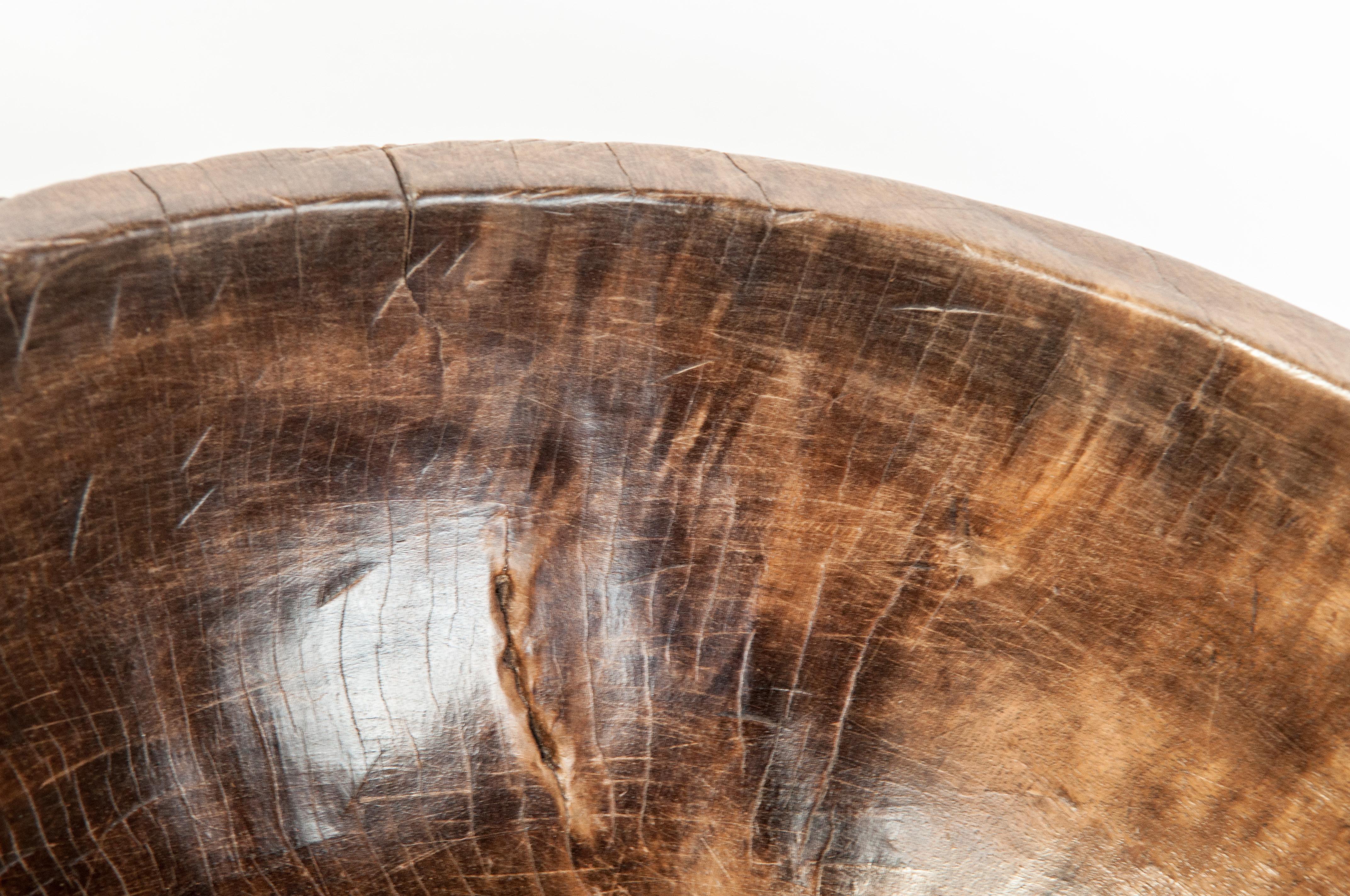 Hardwood Hand Hewn Wooden Bowl with Handle Sulawesi, Indonesia, Mid-Late 20th Century