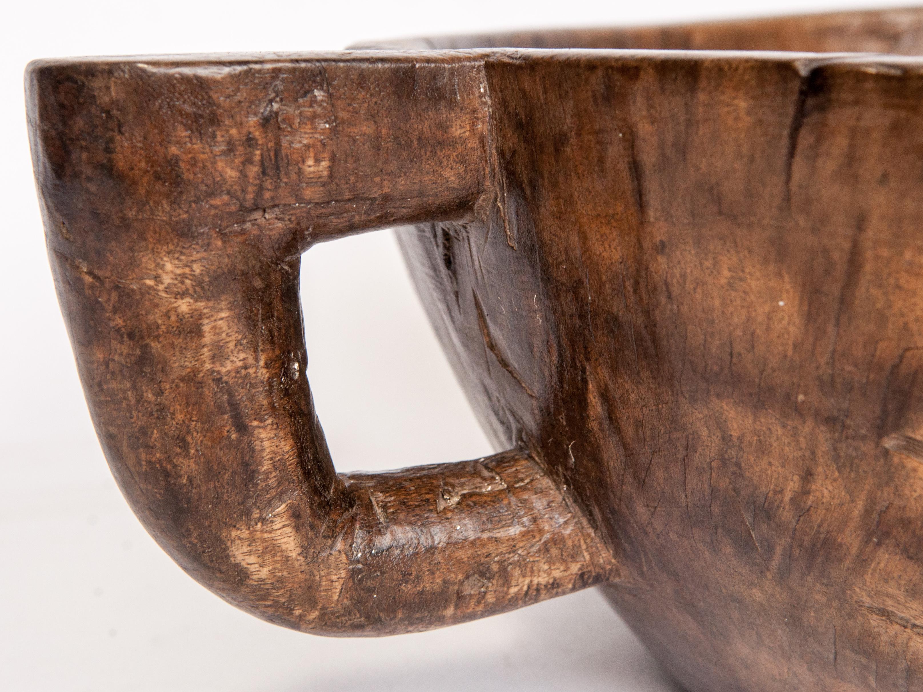 Hand Hewn Wooden Bowl with Handle Sulawesi, Indonesia, Mid-Late 20th Century 5