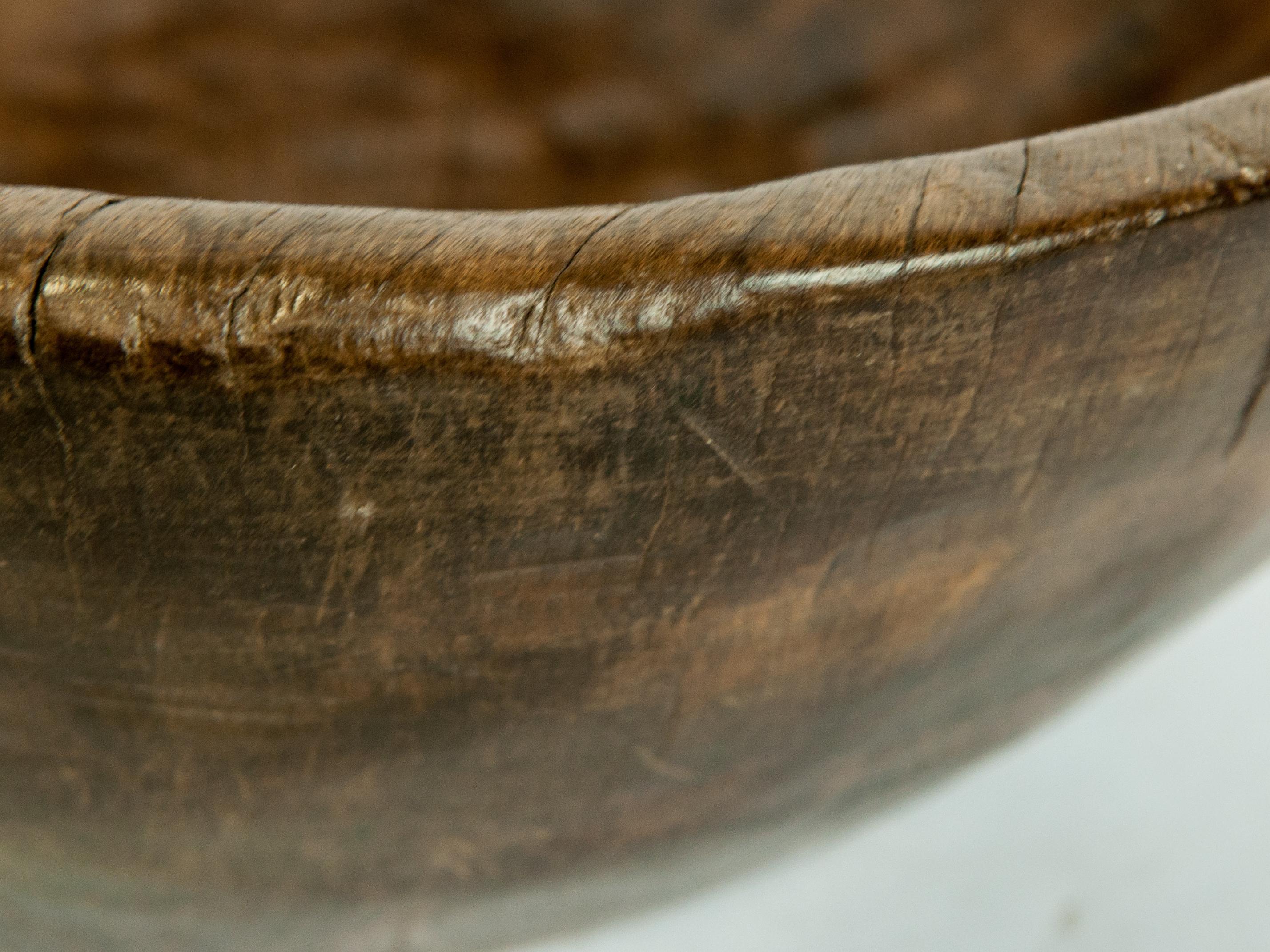 Hand Hewn Wooden Bowl with Handle Sulawesi, Indonesia, Mid-Late 20th Century 7