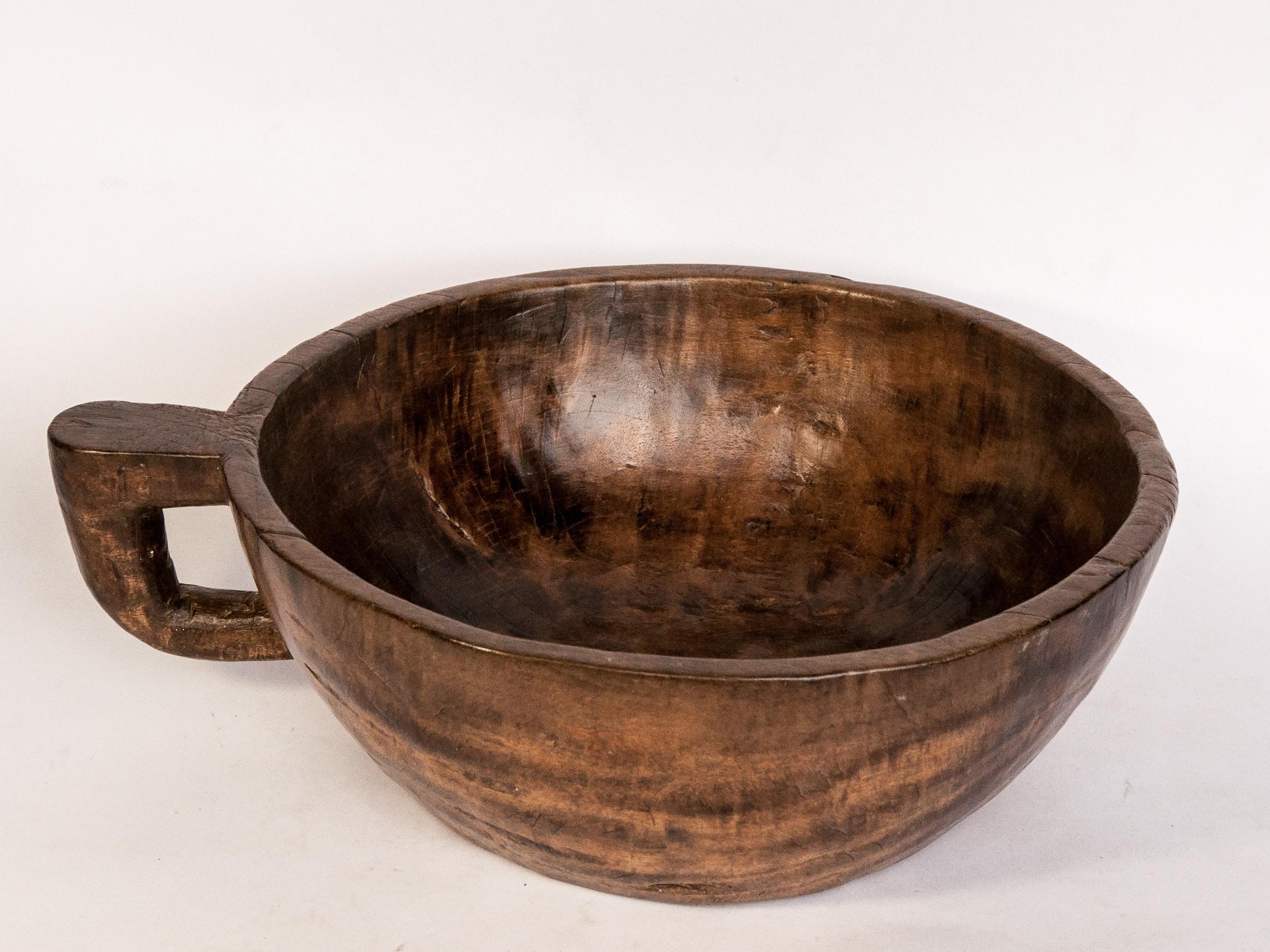 wooden bowl with handle