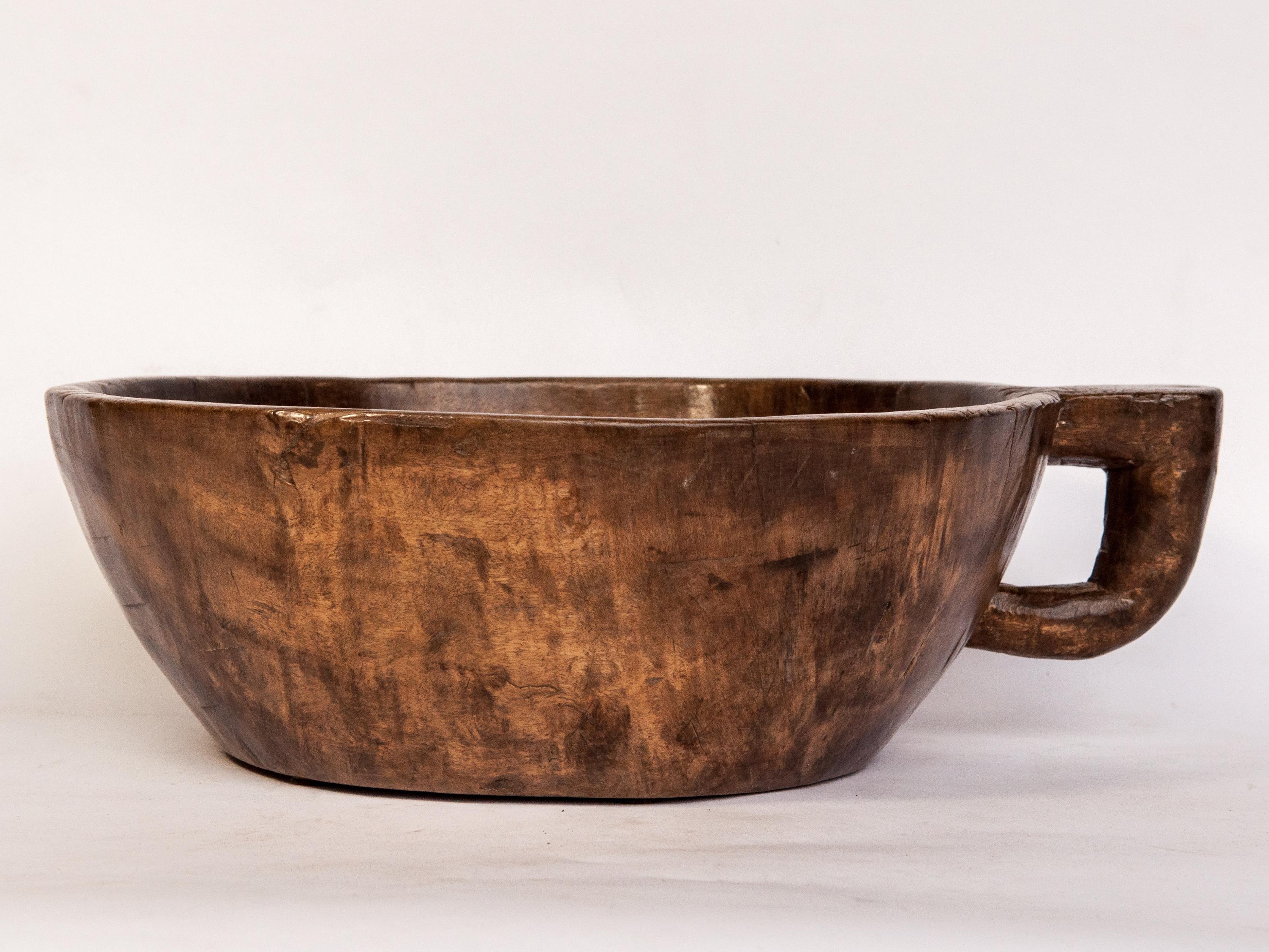 Hand-Carved Hand Hewn Wooden Bowl with Handle Sulawesi, Indonesia, Mid-Late 20th Century