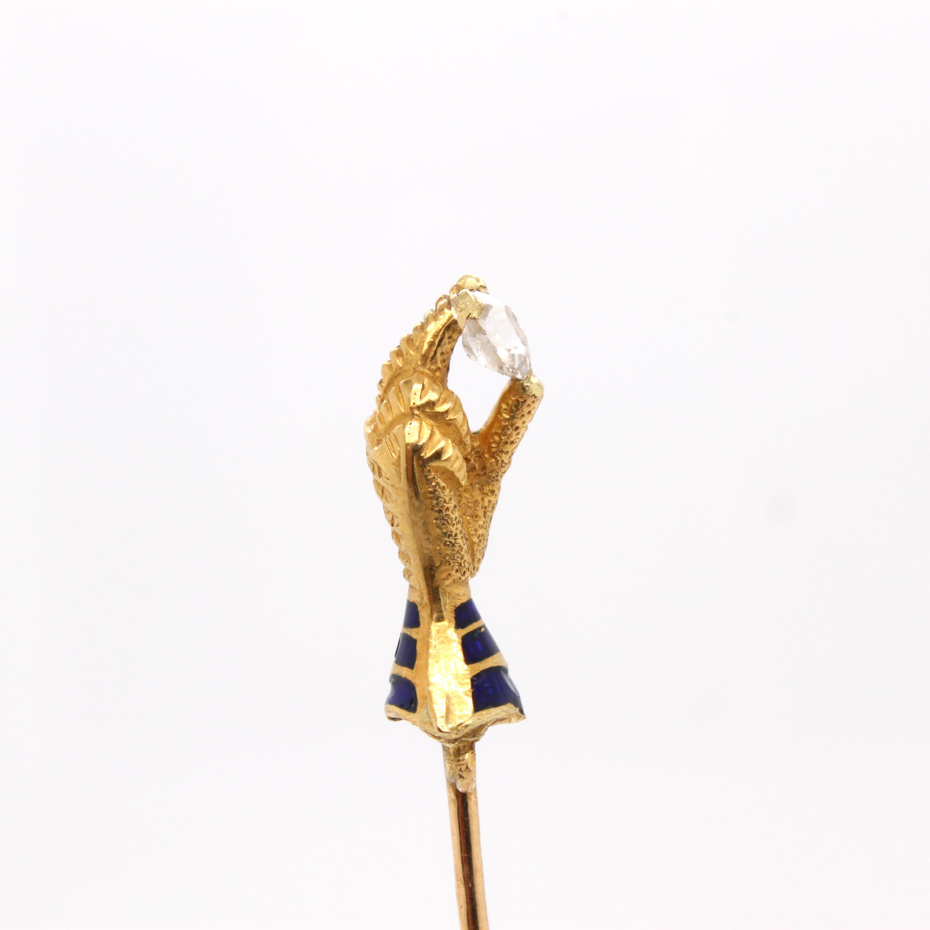 Hand Holding Diamond Enamel and Gold Stick Pin, circa 1910 1