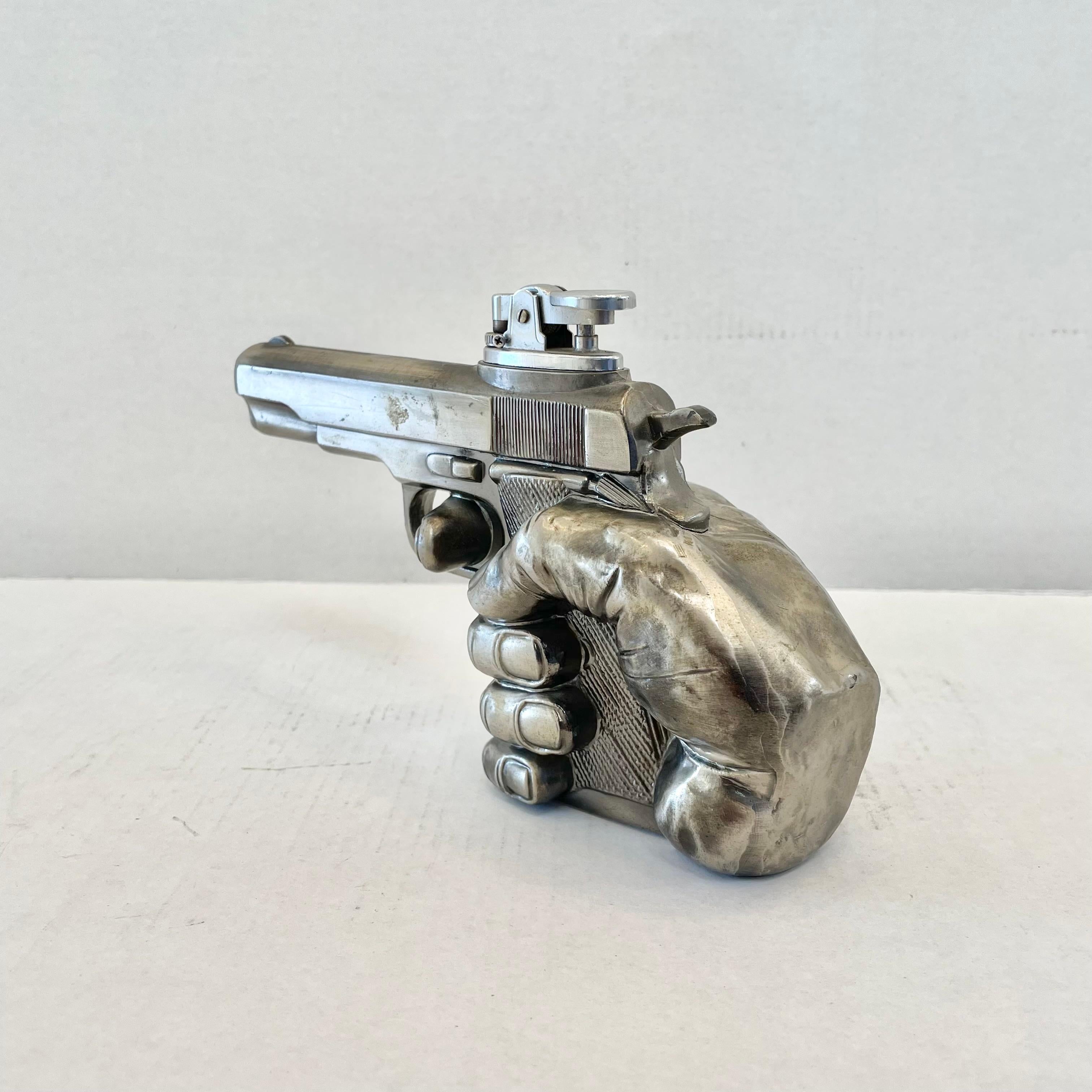 Metal Hand Holding Gun Tabletop Lighter, 1970s Japan