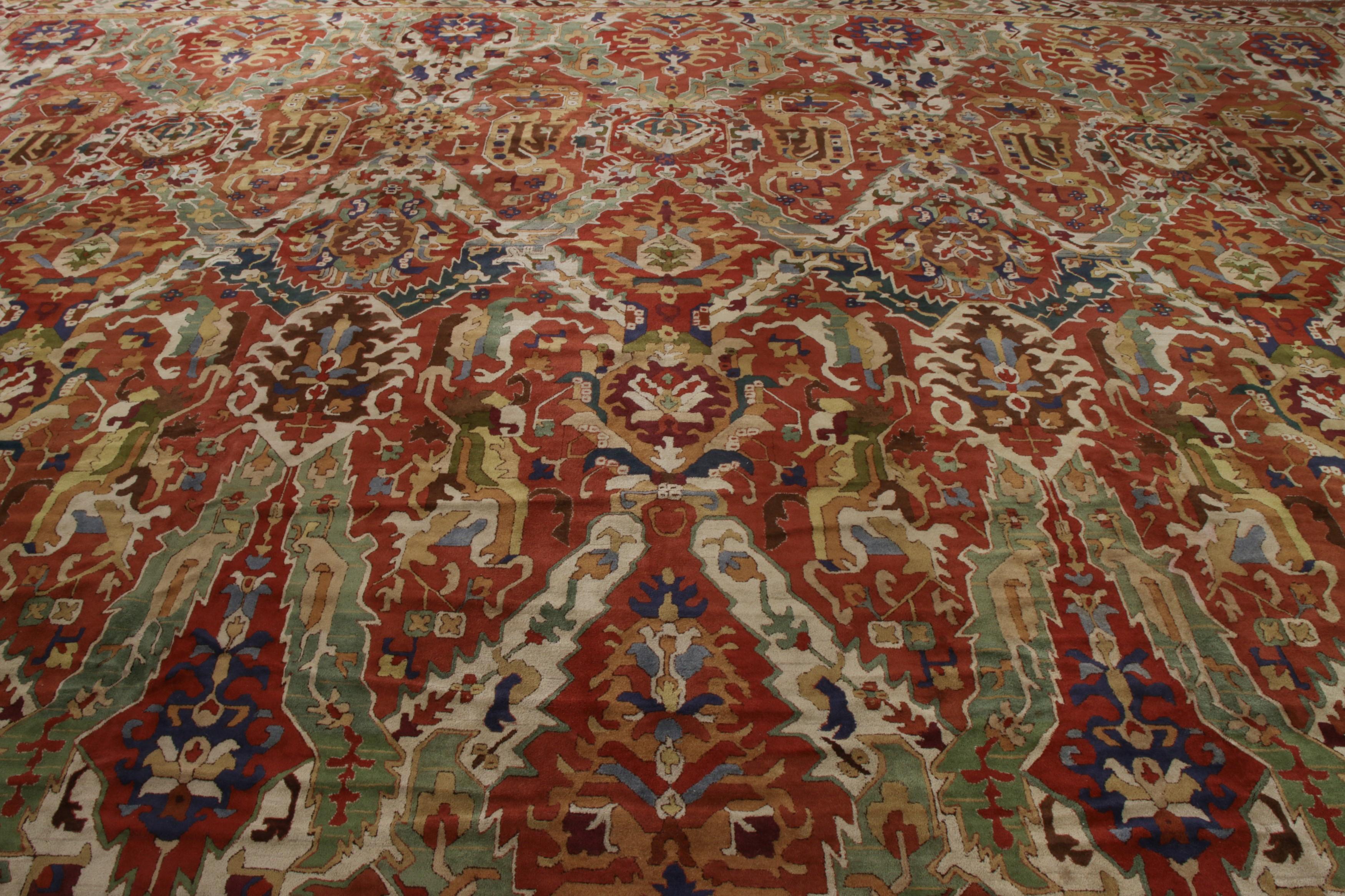 Rustic Hand-Hooked Antique Rug in Red and Green All Over Floral Pattern For Sale