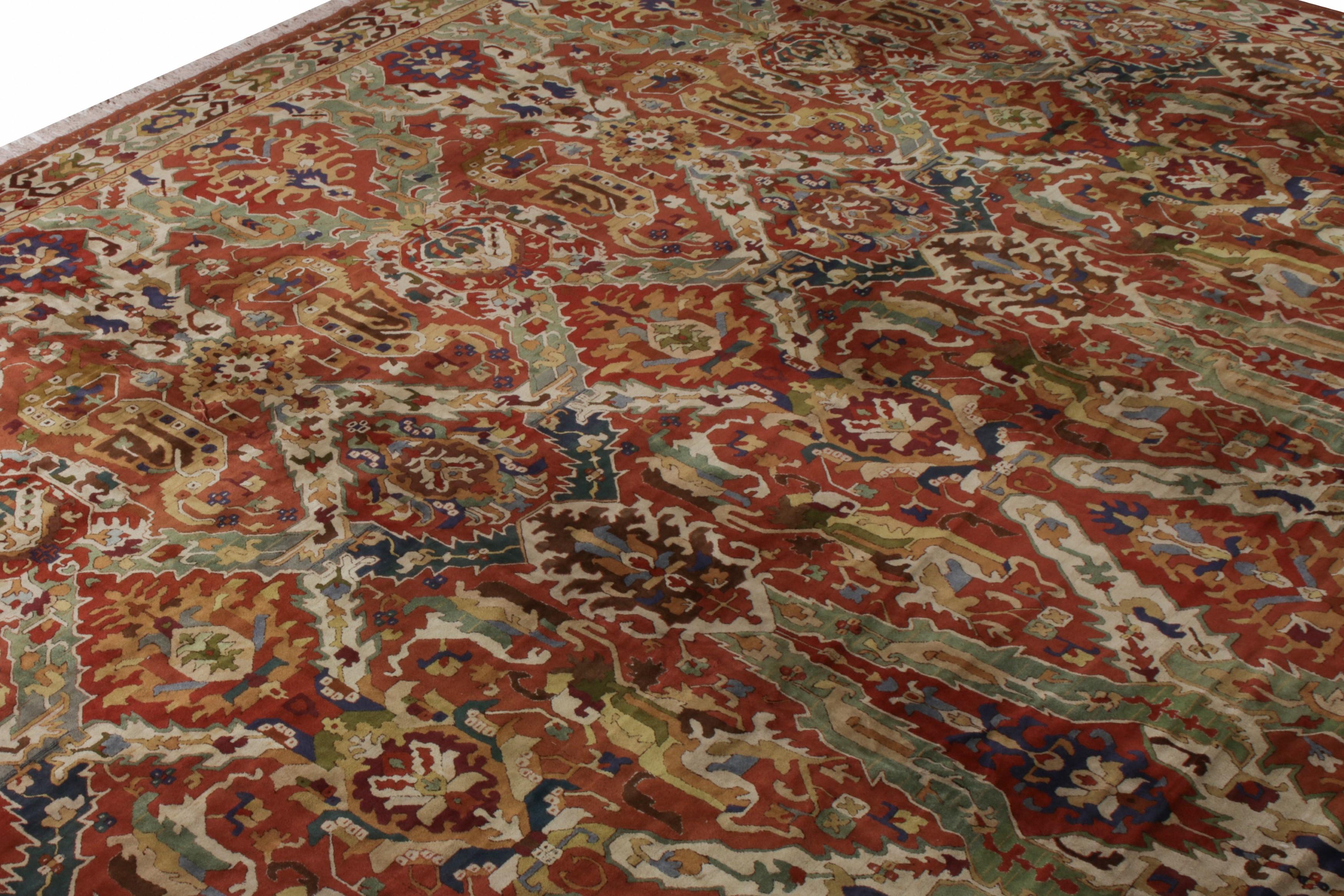 German Hand-Hooked Antique Rug in Red and Green All Over Floral Pattern For Sale