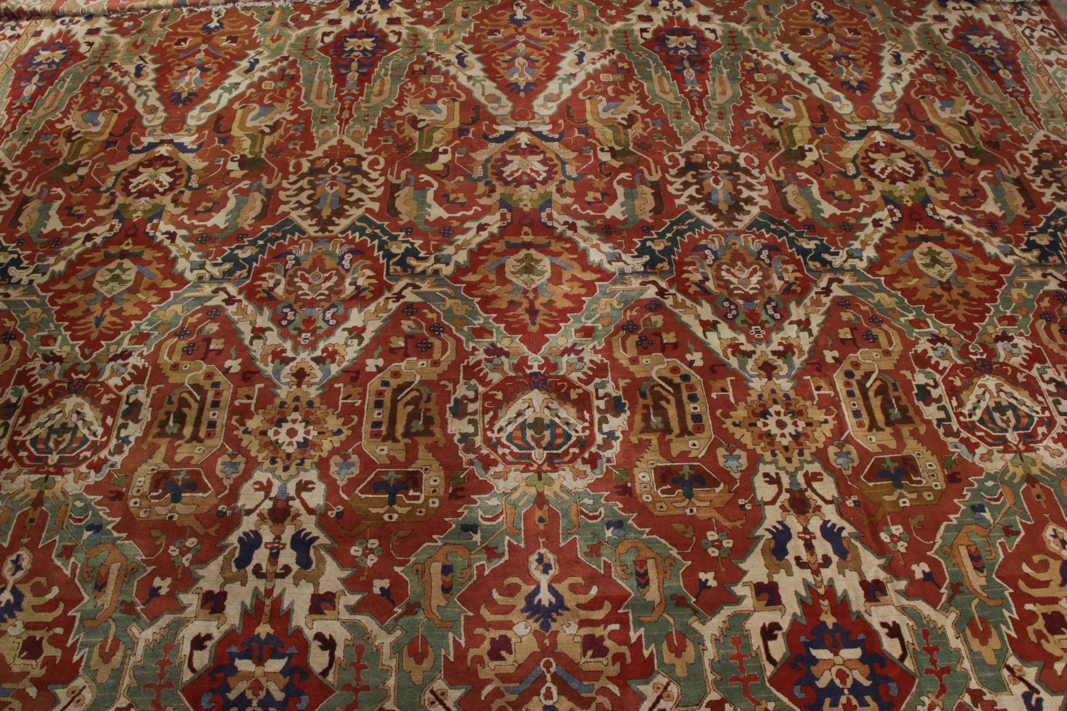 Hand-Hooked Antique Rug in Red and Green All Over Floral Pattern In Good Condition For Sale In Long Island City, NY