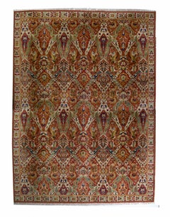 Hand-Hooked Antique Rug in Red and Green All Over Floral Pattern