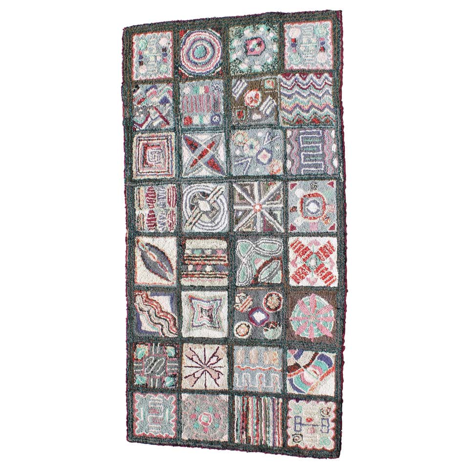 Antique Hooked Rug, Geometric at 1stDibs