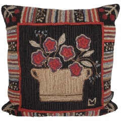 Hand Hooked Folk Art Rug Pillow