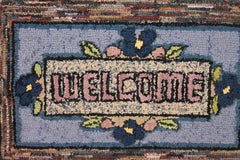 Hand-Hooked Mounted Welcome Rug from Pennsylvania