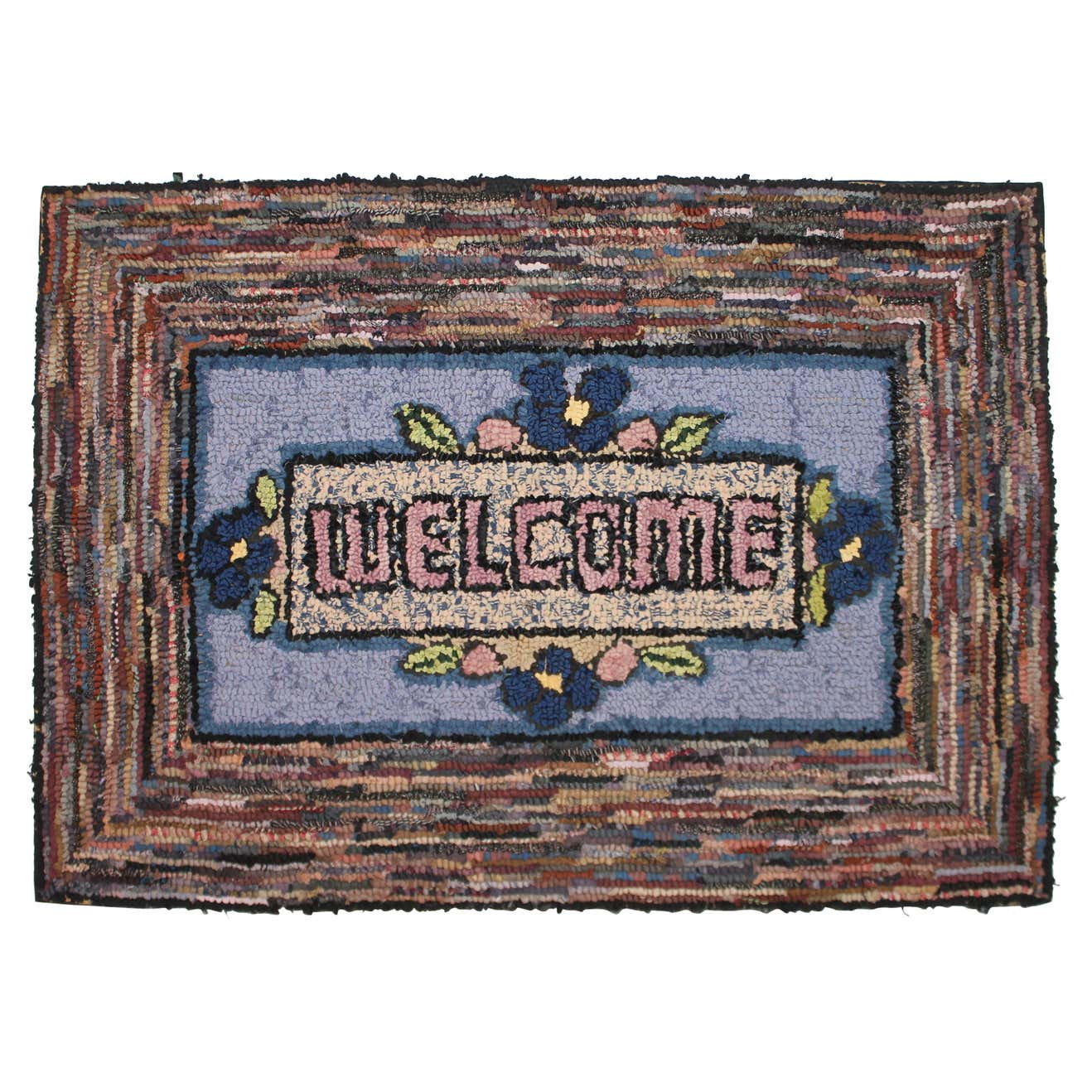 Hand-Hooked Mounted Welcome Rug from Pennsylvania For Sale at 1stDibs